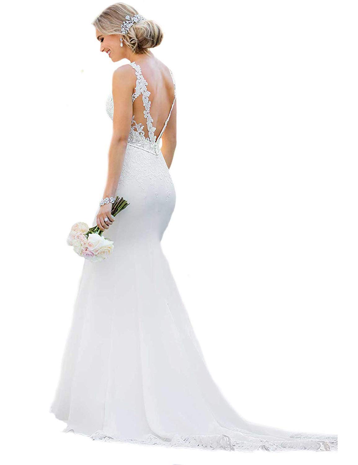 RYANTH Elegant Long Lace Beach Wedding Dress 2024 - Mermaid Style Bridal Gown for Country Weddings (RWD04) | Perfect for Beach, Garden & Outdoor Ceremonies