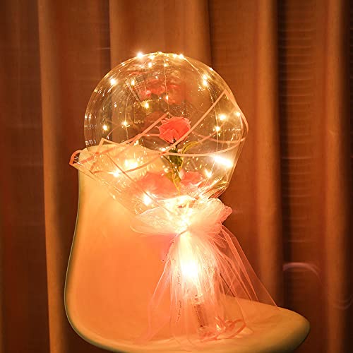 2-Pack DIY Luminous Rose Balloon Bouquet with Inflator - Glow in the Dark Transparent Balloon Flowers for Romantic Proposals, Wedding Decorations & Home Party Decor