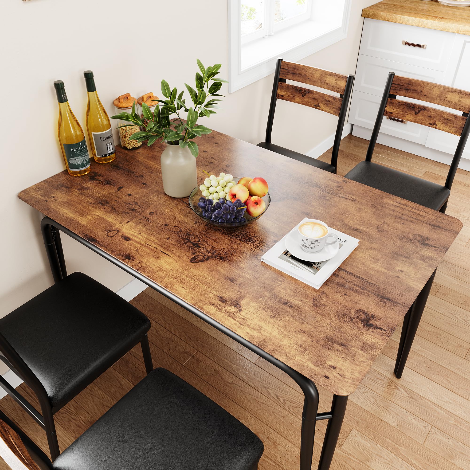 Modern 5-Piece Dining Table Set for 4 - Kitchen & Dining Room Table with Chairs, Rectangular 4-Seater Dinette Furniture for Small Spaces, Apartments & Home Offices - Perfect for Family Meals, Entertaining Guests & Compact Living Areas
