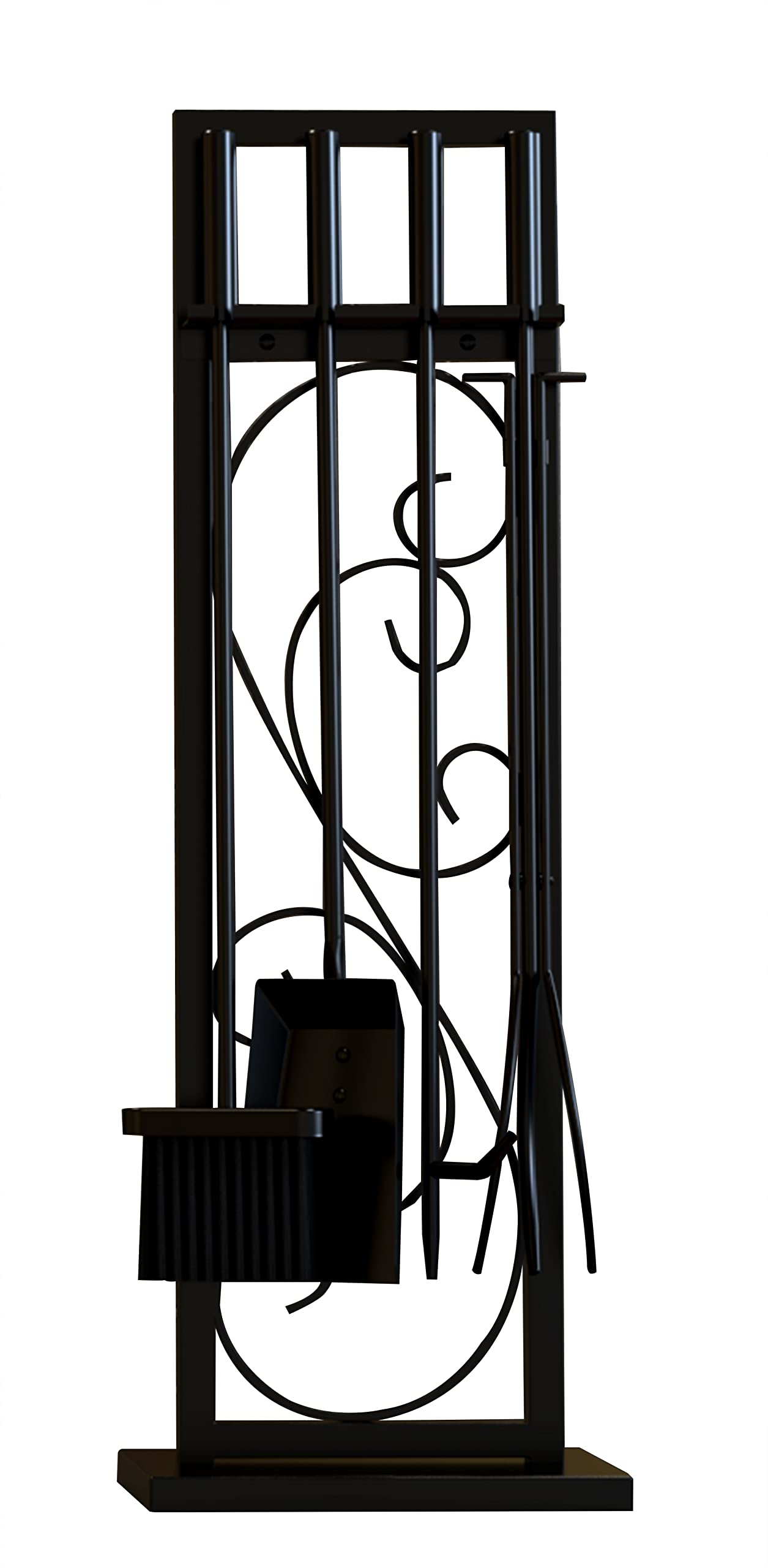 5-Piece Black Steel Fireplace Tool Set with Brush, Poker, Spatula & Pliers - Heavy Duty Fireplace Accessories for Wood Stove, Fire Pit & Hearth Maintenance