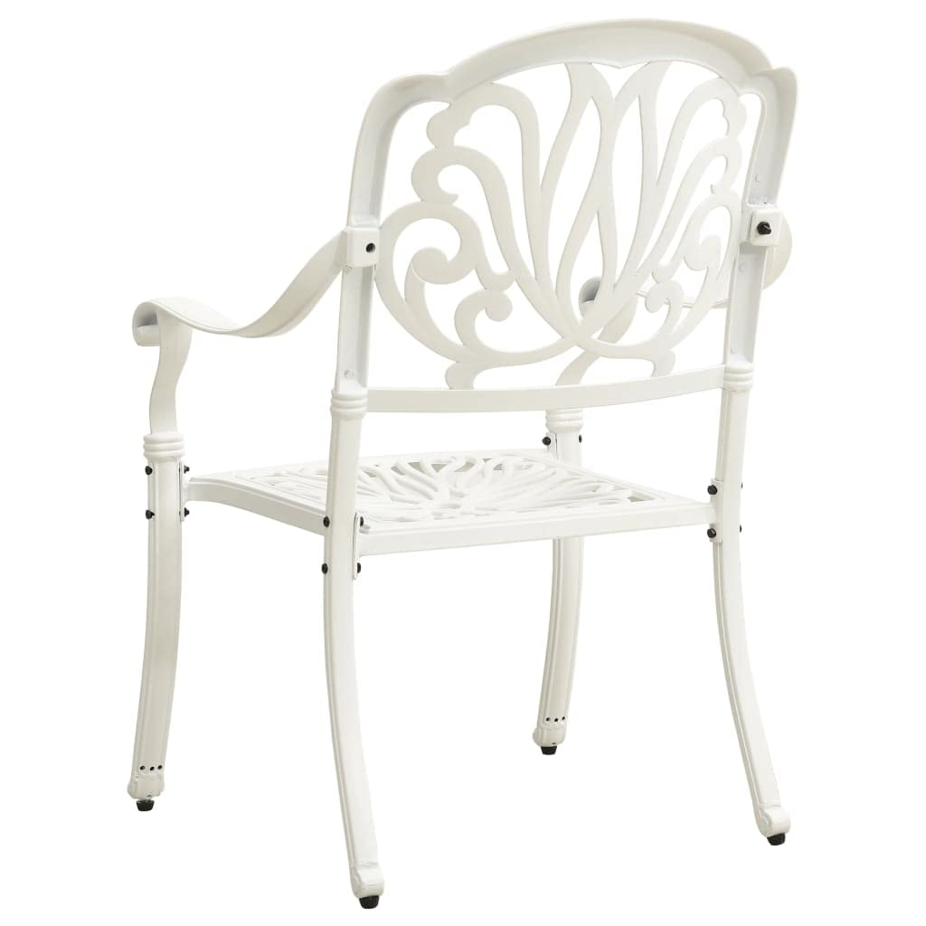 vidaXL 3-Piece Bistro Set - White Cast Aluminum Outdoor Table and Chairs for Balcony, Yard, Park | Industrial Style Patio Furniture for Relaxing & Entertaining