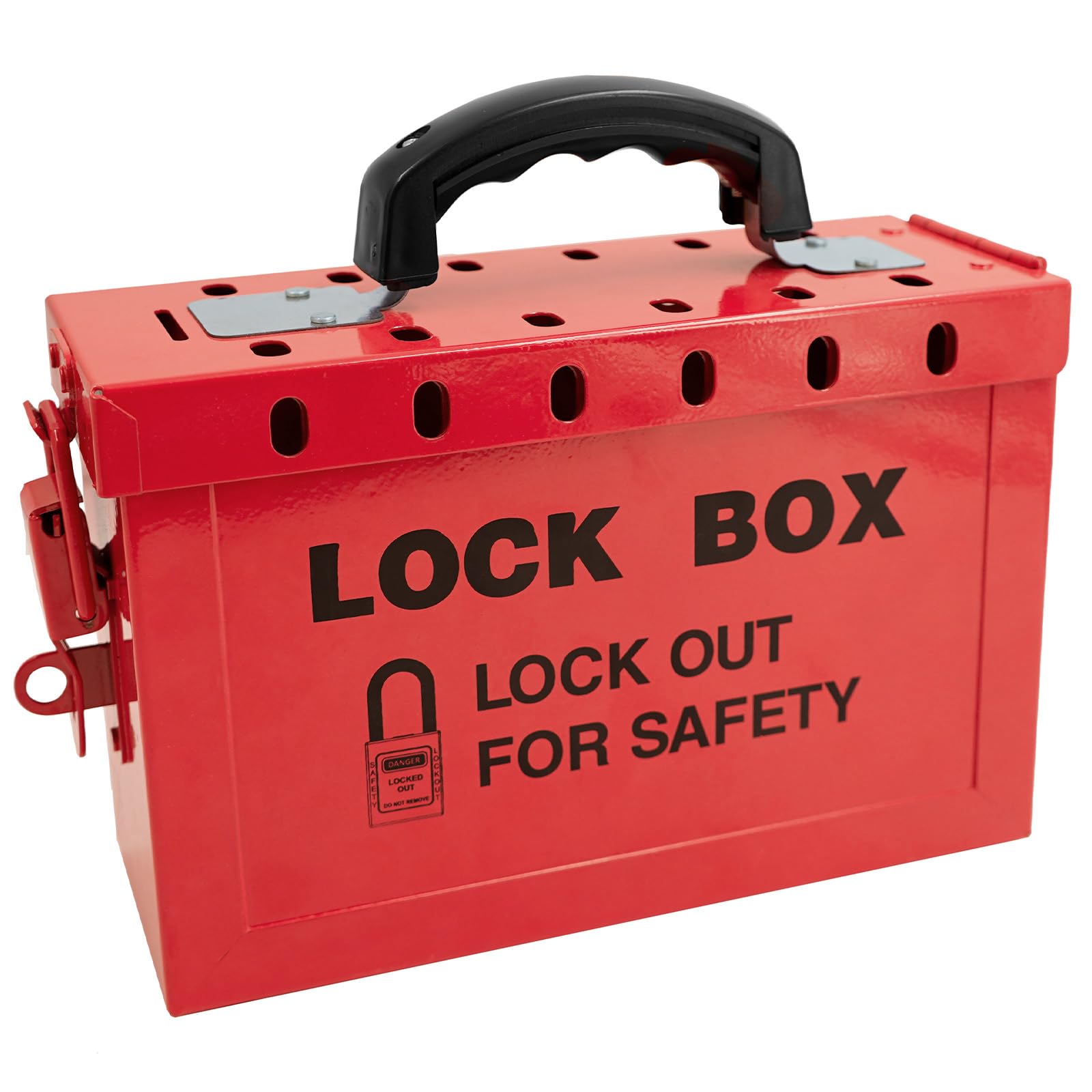 OSHA Compliant Lockout Tagout Group Lock Box - Red Portable Steel Safety Box with 12 Locking Holes for LOTO Procedures | Perfect for Industrial Safety, Equipment Maintenance & Workplace Hazard Control