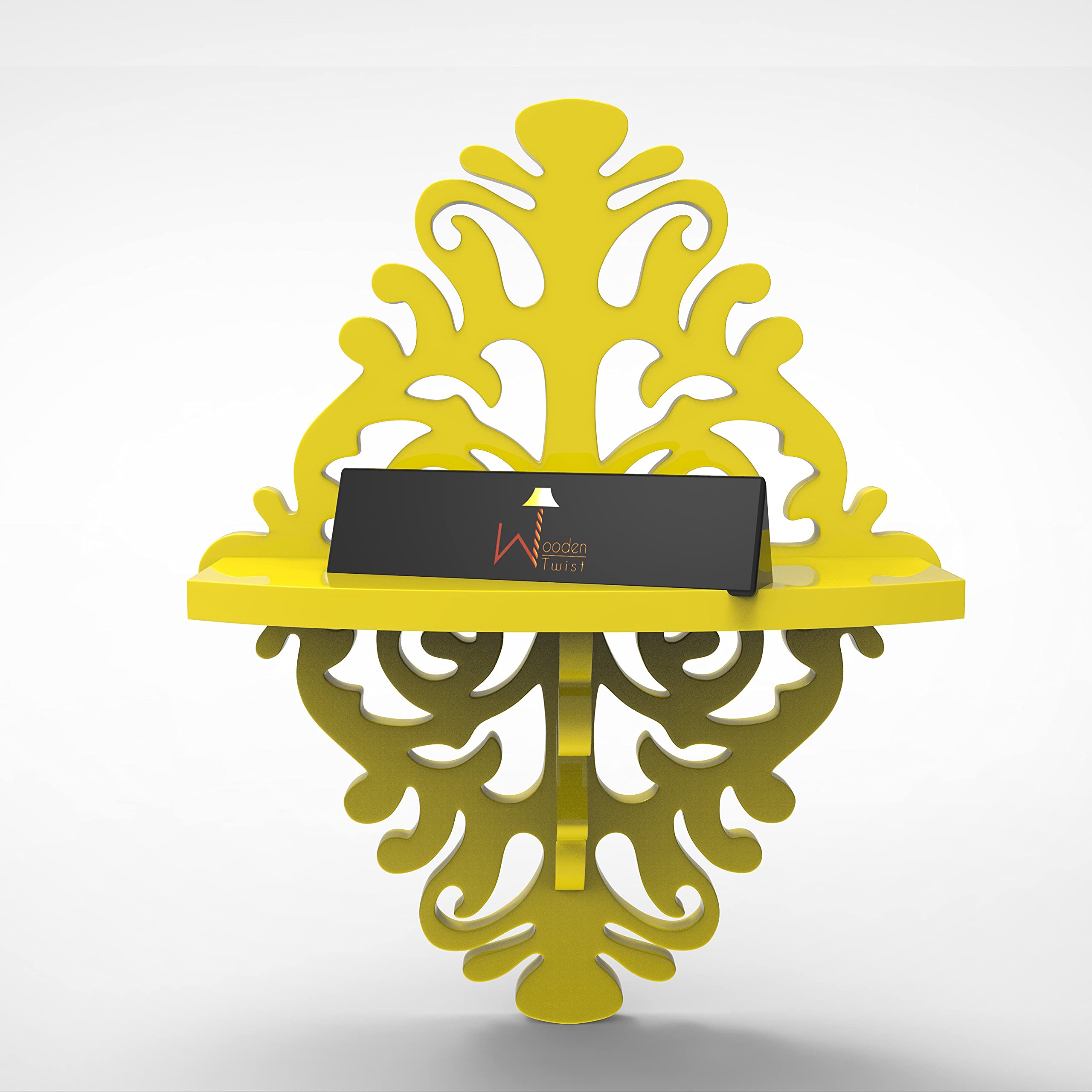 Beautiful Yellow Wooden Twist Floating Wall Shelves - Handcrafted Decorative Shelf for Living Room, Bedroom, or Office Decor - Perfect for Displaying Photos, Plants, and Home Accessories