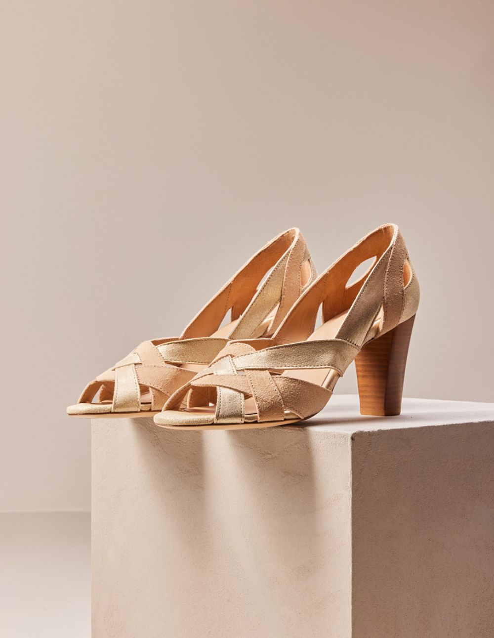 Clementine H Heels Sandals - Women's Champagne Beige Leather & Suede High Heel Sandals for Weddings, Parties & Evening Events