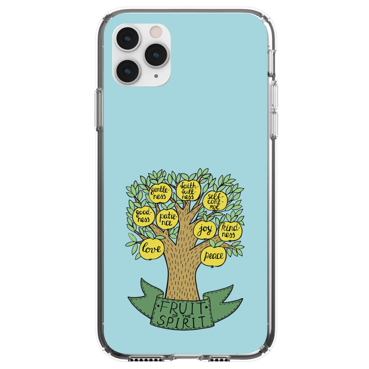 Premium Clear Shockproof Hybrid Case for iPhone 13 Pro Max (6.7 Inch) - Durable TPU Bumper & Acrylic Back with Tempered Glass Screen Protector - Fruit of The Spirit Tree Design in Yellow Teal - Perfect for Outdoor Activities, Travel & Daily Protection