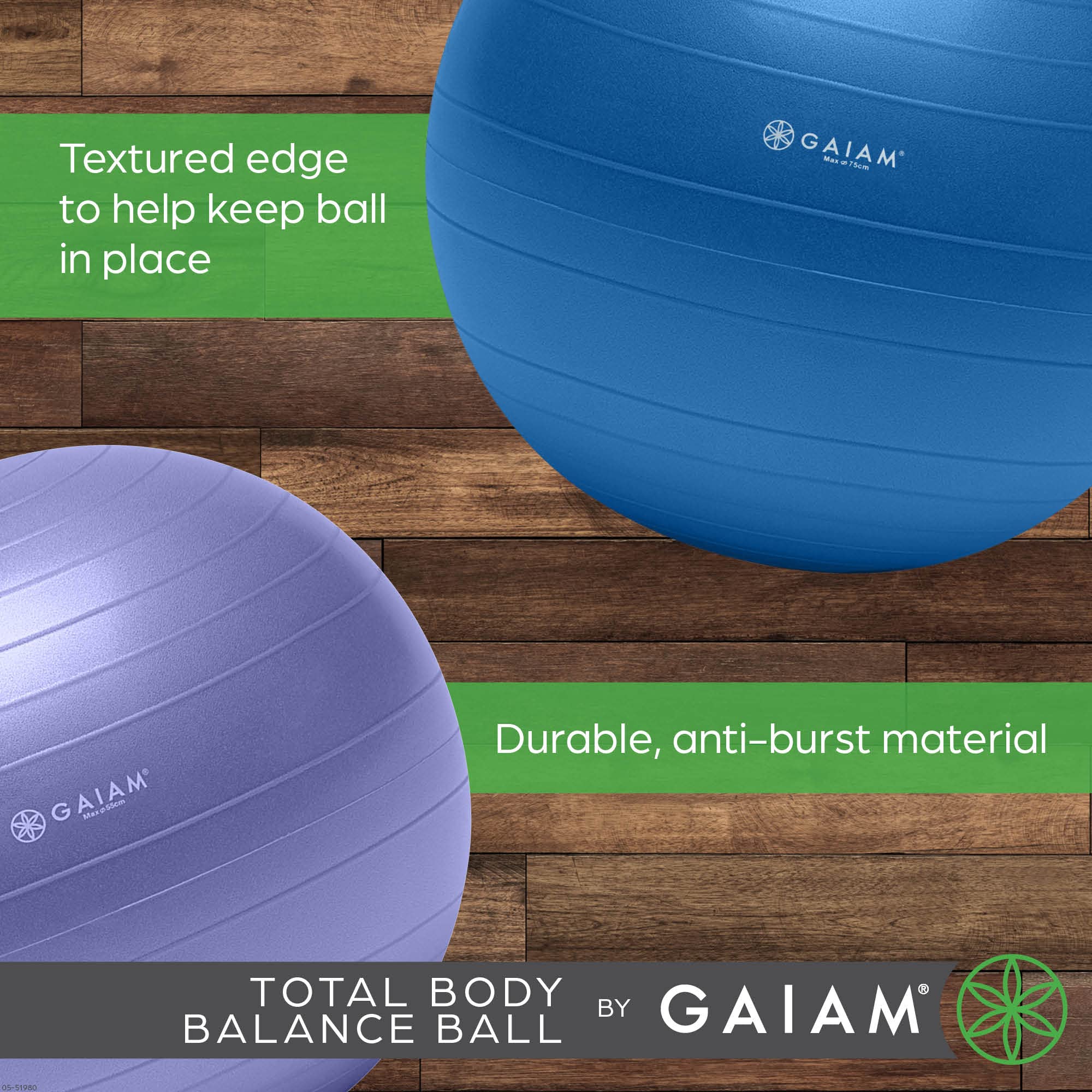 Gaiam Anti-Burst Exercise Stability Ball with Air Pump - Yoga, Pilates & Home Office Fitness - Perfect for Core Workouts, Posture Support & Desk Chair Replacement (Multiple Sizes)