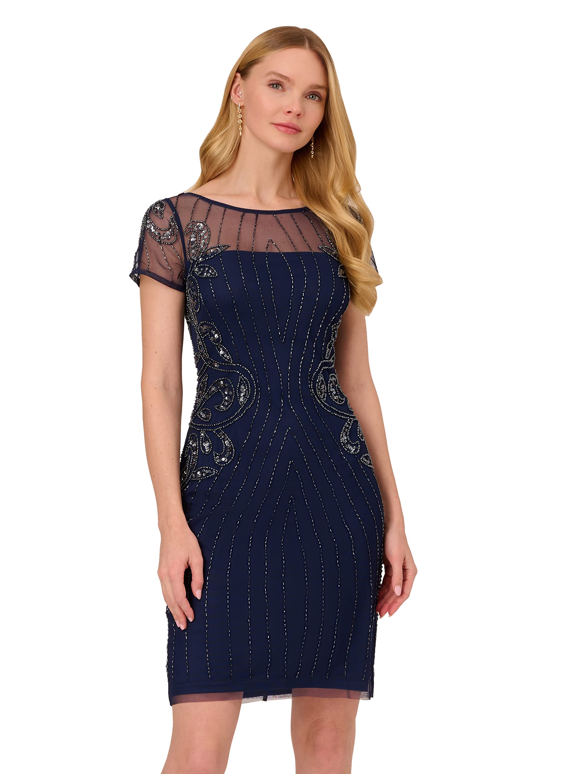 Adrianna Papell Women's Short Beaded Cocktail Dress for Party, Wedding & Special Occasions | Elegant Evening Gown with Sparkling Sequins