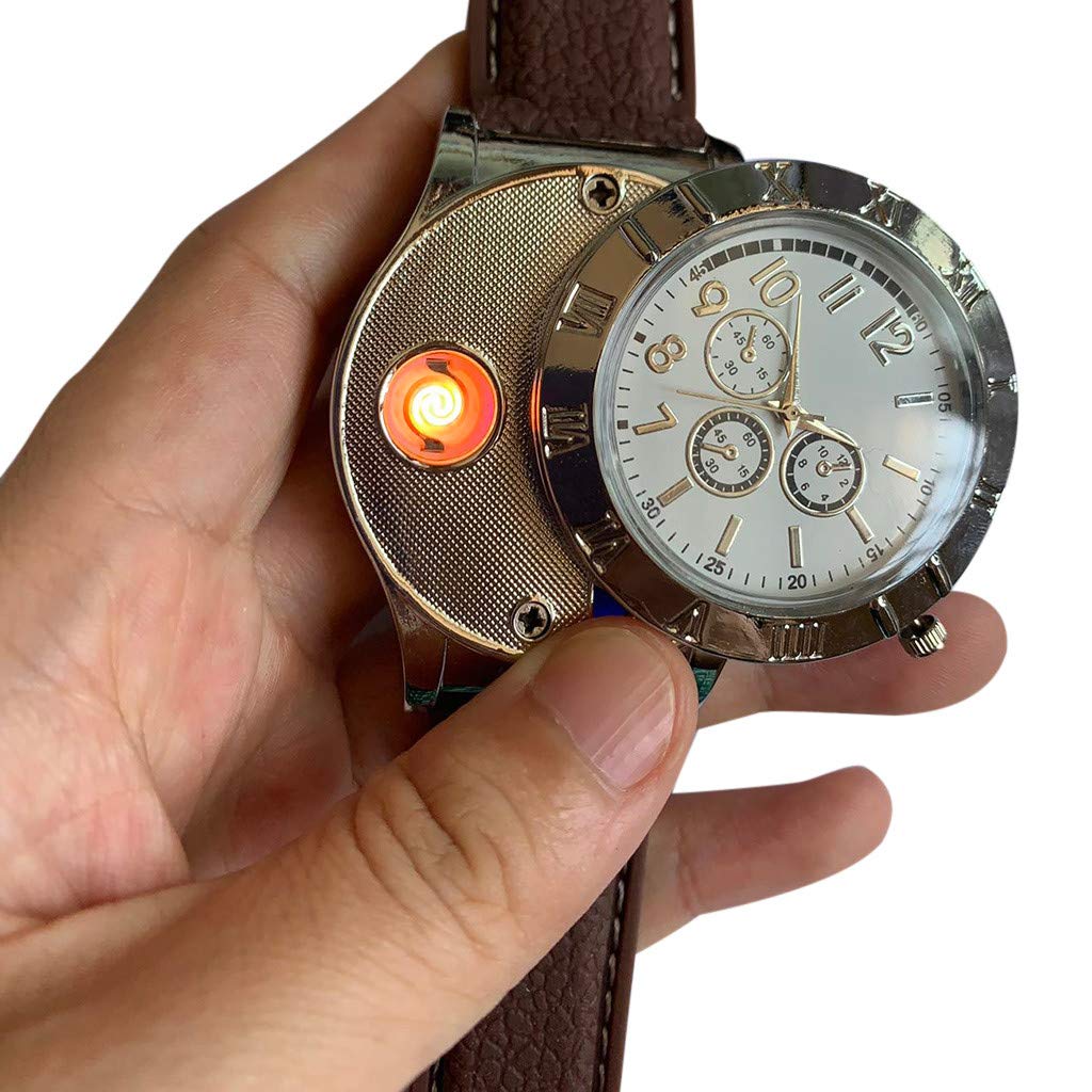 LANGMAN 2020 New USB Rechargeable Flameless Windproof Cigarette Lighter for Men - Electronic Heat Coil Ignition, Stylish Watch Design - Perfect for Camping, Travel & Outdoor Adventures