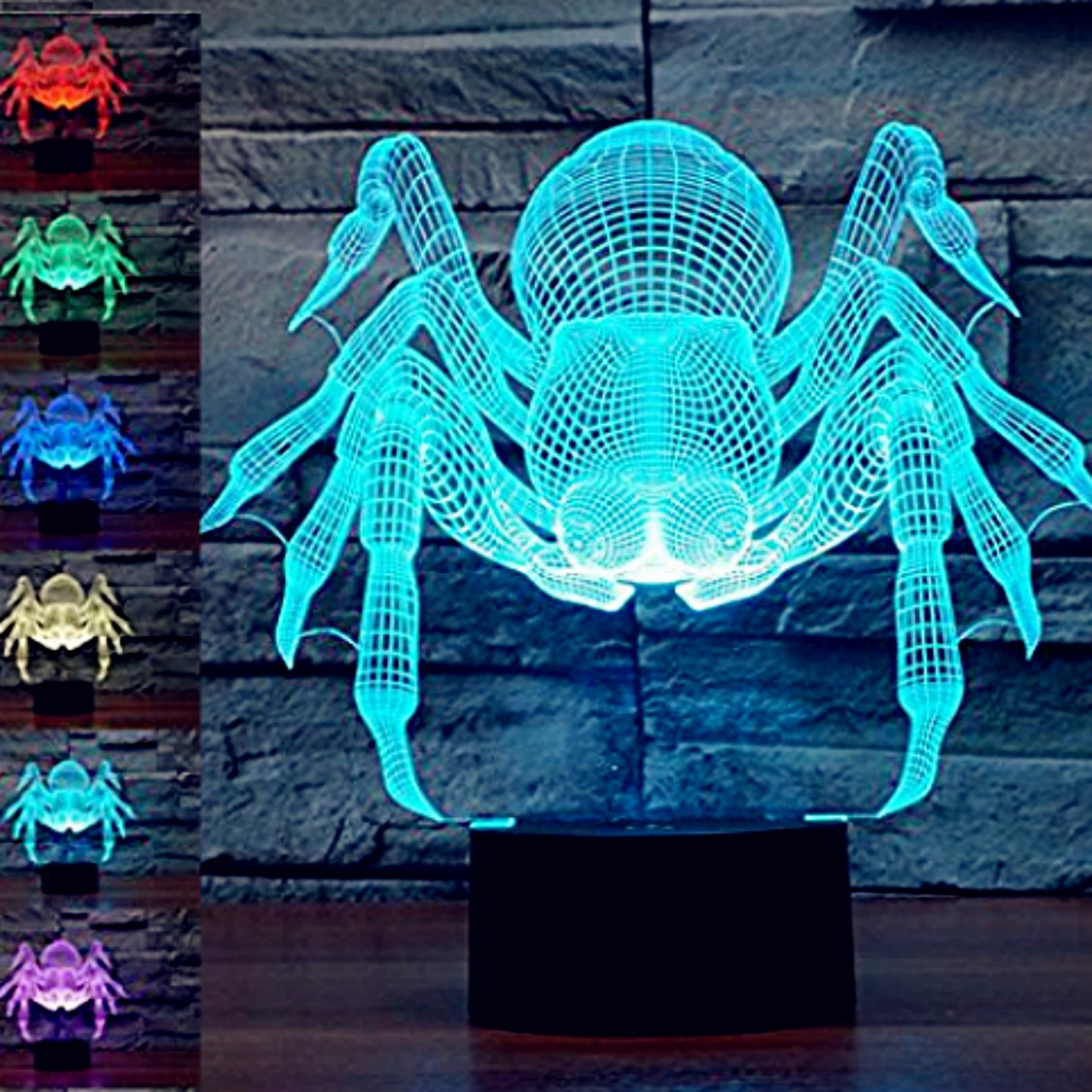 3D Spider Night Light - 7 Color Changing LED Table Lamp with Touch Switch, Optical Illusion Desk Light for Kids Room Decor, Halloween, Christmas Gift, Birthday Present for Children (Animal Themed) - Perfect for Bedroom, Nursery, Party Decorations and Holiday Gifting