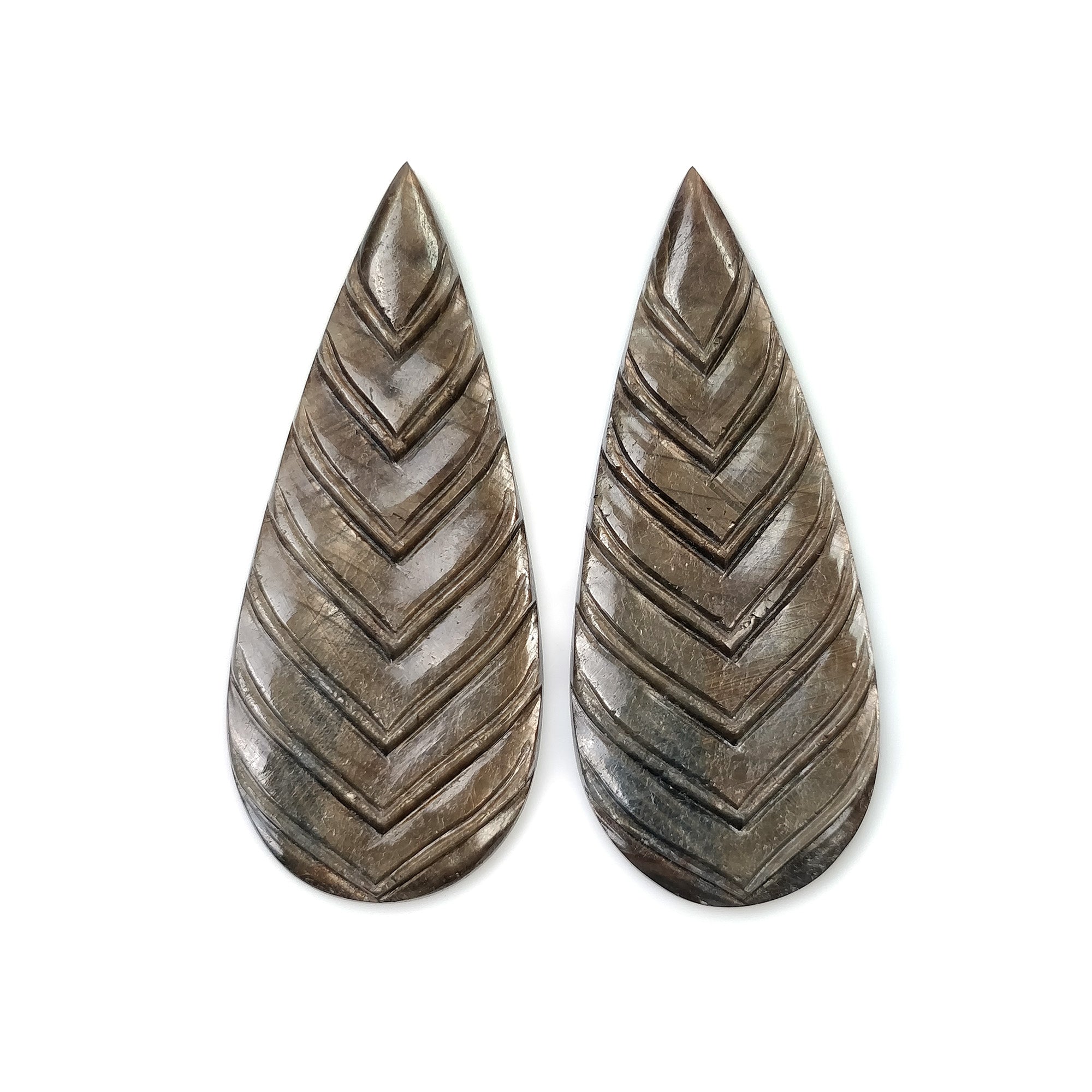 Natural Untreated Golden Brown Chocolate Sapphire Gemstone Carving - 65.40cts Hand Carved Pear Shape Pair (48x20.5mm) | Ceylon Sapphire Jewelry Making, Engagement Ring Stone, Luxury Gift with Video Proof