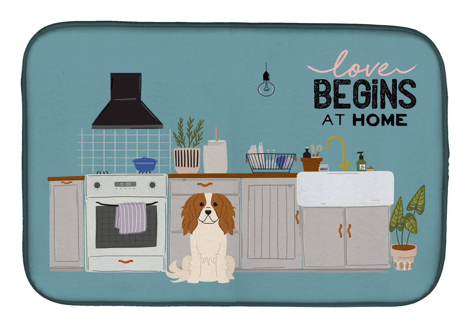 Absorbent Dish Drying Mat for Kitchen Counter - 14 x 21 Inch Multicolor Cavalier Spaniel Design | Non-Slip Dish Drainer Pad | Perfect for Countertops, Sink Areas & Protecting Surfaces from Water Damage