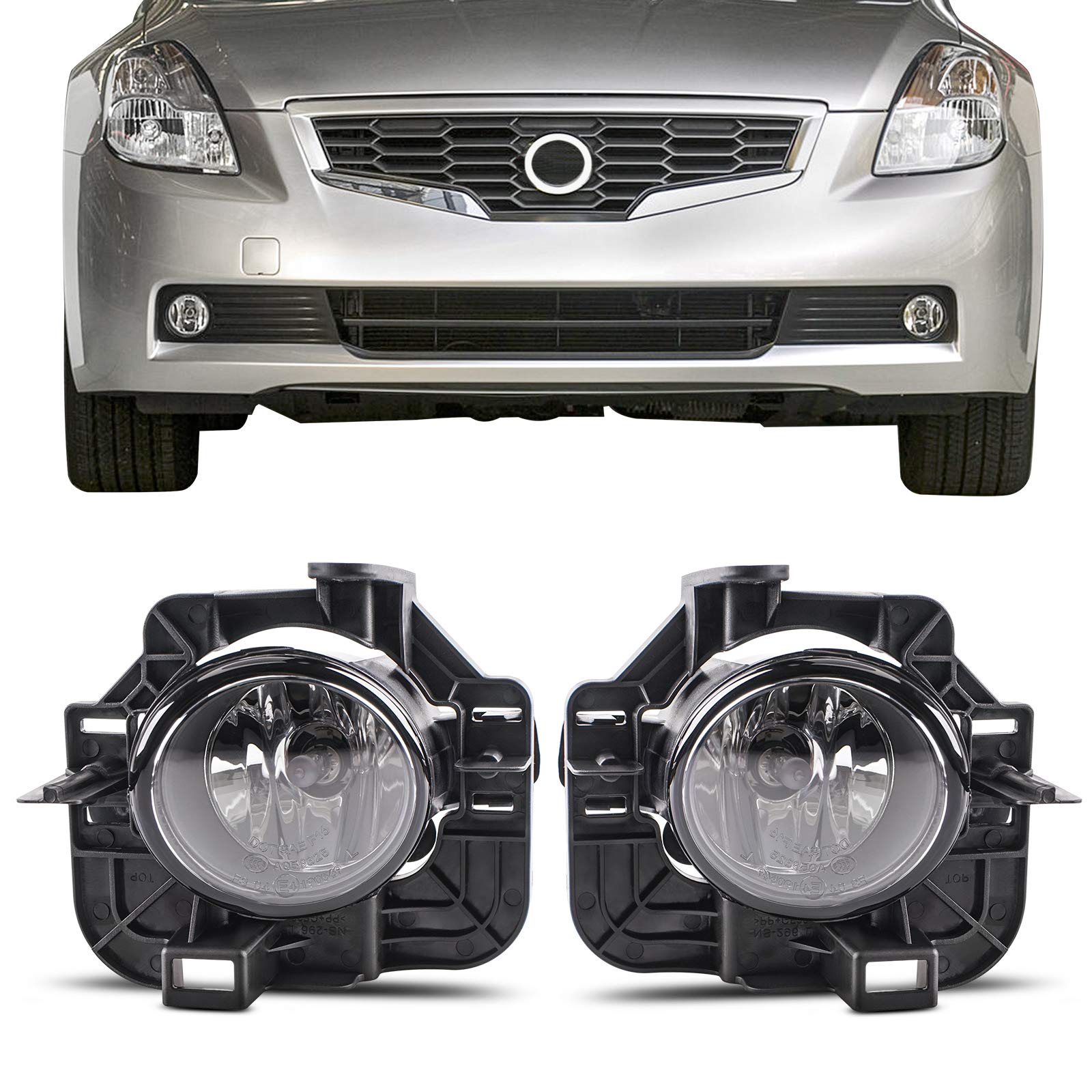 DLAA Fog Lights Replacement for Nissan Altima 2007-2009 - Clear Lens OE Style Fog Lamps Assembly - Perfect for Night Driving & Bad Weather Visibility