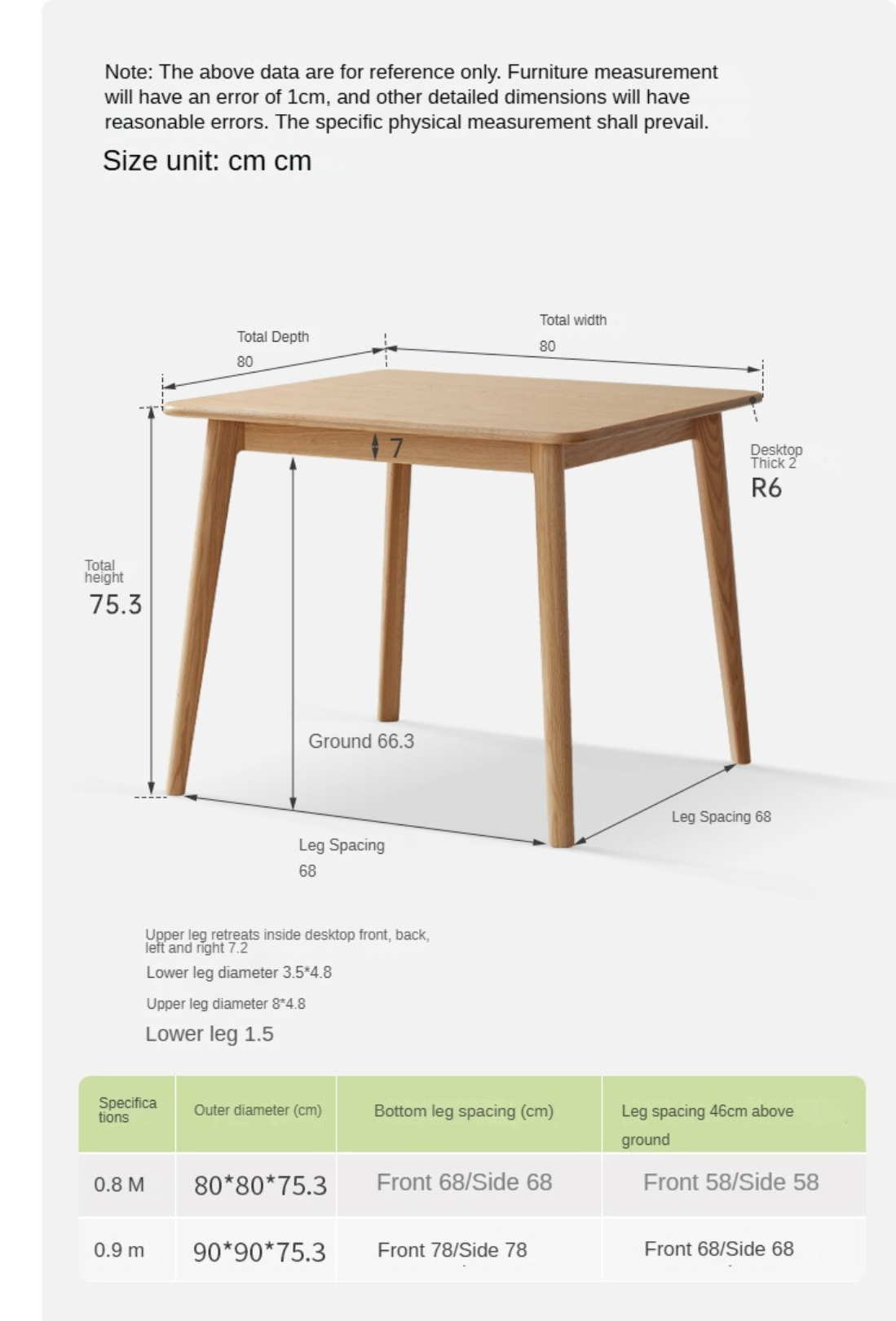 Solid Oak Wood Slanted Leg Square Dining Table - Modern Farmhouse Style for Kitchen, Dining Room & Small Spaces