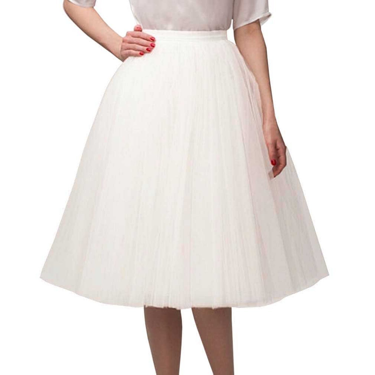 Sarahbridal Women's Knee Length Tutu Skirts - Soft Tulle Prom Party Dance Short Skirt for Ballerina, Cheerleading, Costume, Photo Shoot & Special Occasions