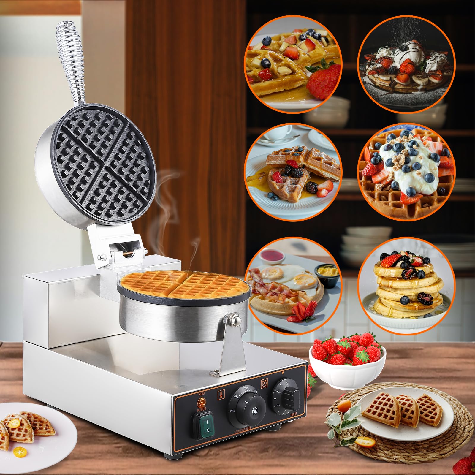 Litake 1200W Commercial Waffle Cone Maker - Stainless Steel Electric Ice Cream Cone Machine with 8.3” Non-Stick Baking Plate, Adjustable Temperature & Timer - Perfect for Restaurants, Cafes, Ice Cream Shops & Home Bakeries