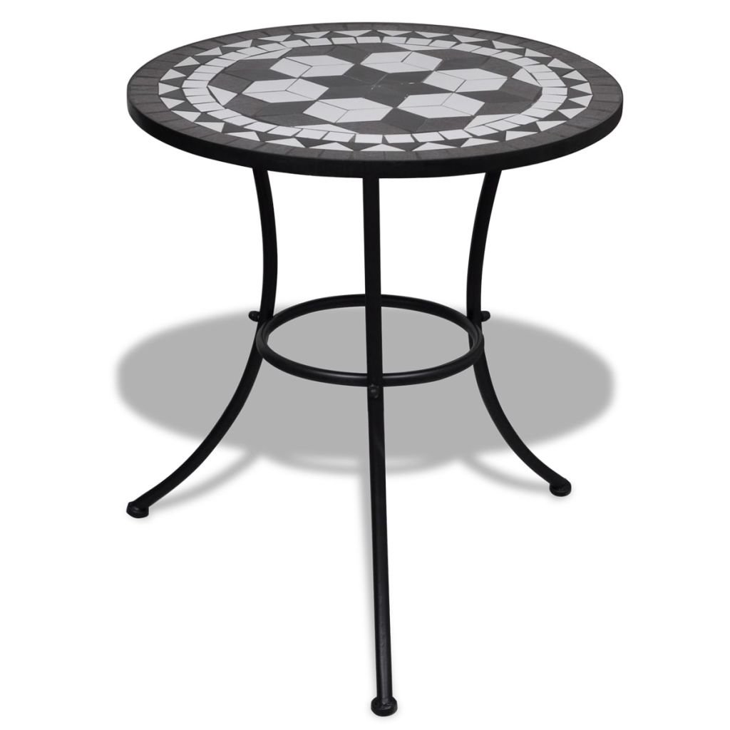 Festnight 23.6 Inch Round Ceramic Coffee Table - Indoor Outdoor Patio Garden Balcony Furniture - Black & White Modern Home Decor for Living Room, Dining Area & Tea Time (27.6