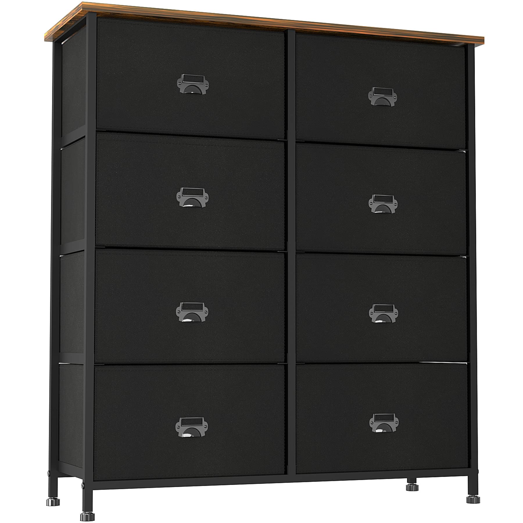 C&AHOME 8-Drawer Fabric Dresser - Tall Double Dresser with Storage Bins, 4-Tier Wide Chest for Bedroom, Closet & Living Room Organization - Rustic Brown & Black (UDDST08B) | Perfect for Small Spaces, Nursery Storage & Home Decor