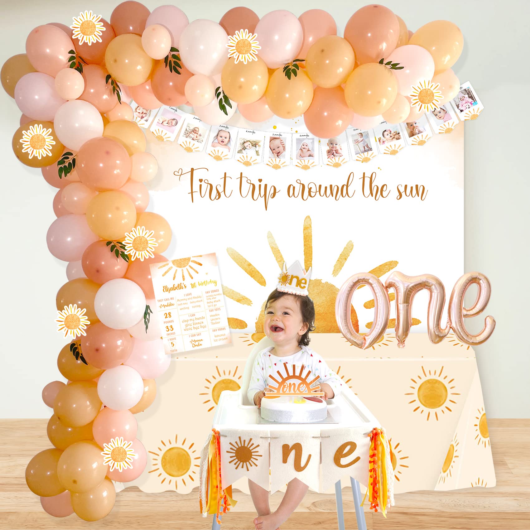 First Birthday Boho Backdrop & Decorations - Sun Theme Party Supplies for 1st Birthday Celebrations, Baby Showers & Photoshoots