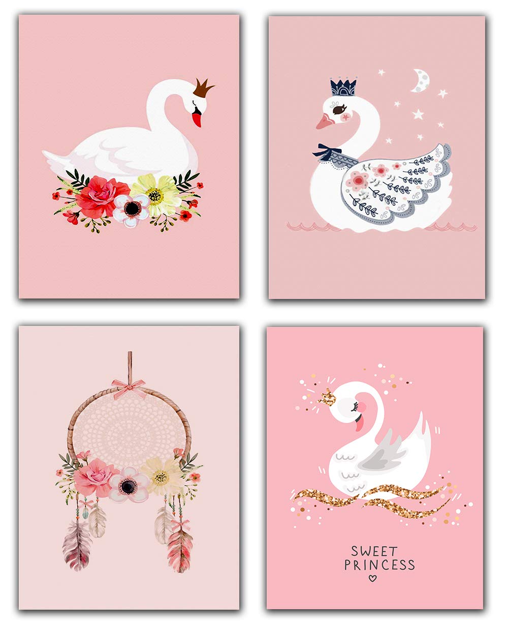 Pink Swan Wall Art Set of 4 - 8
