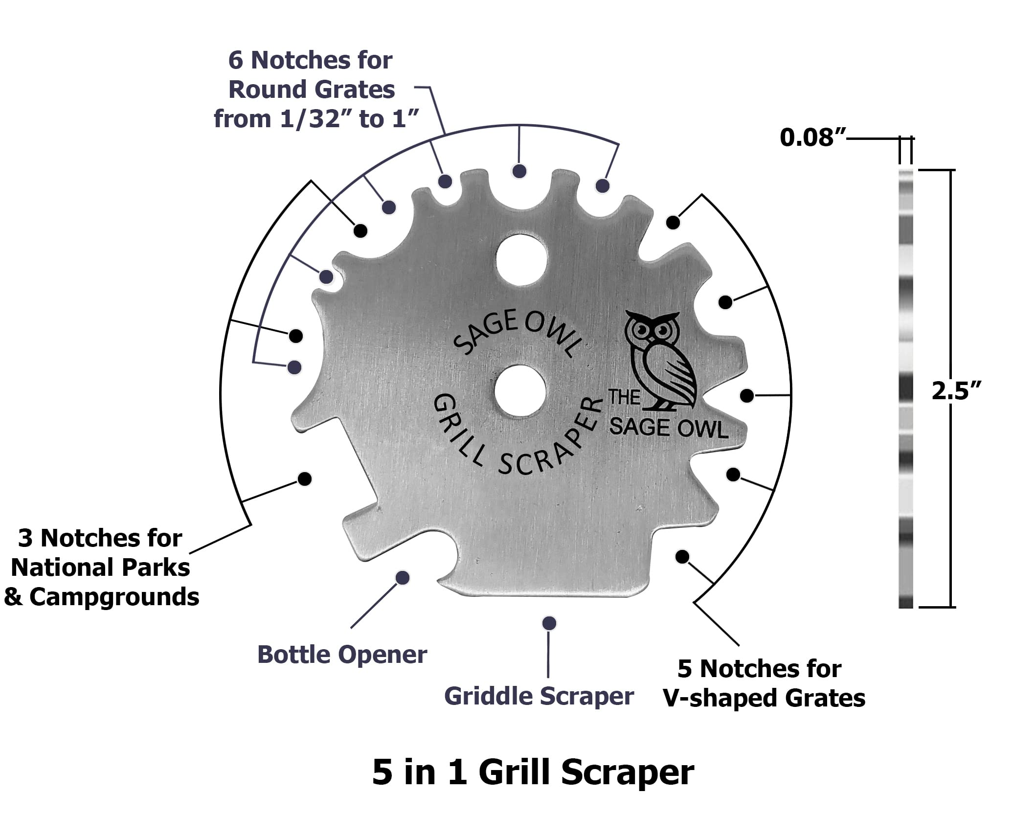 Sage Owl Bristle-Free Stainless Steel BBQ Grill Scraper with 21.5