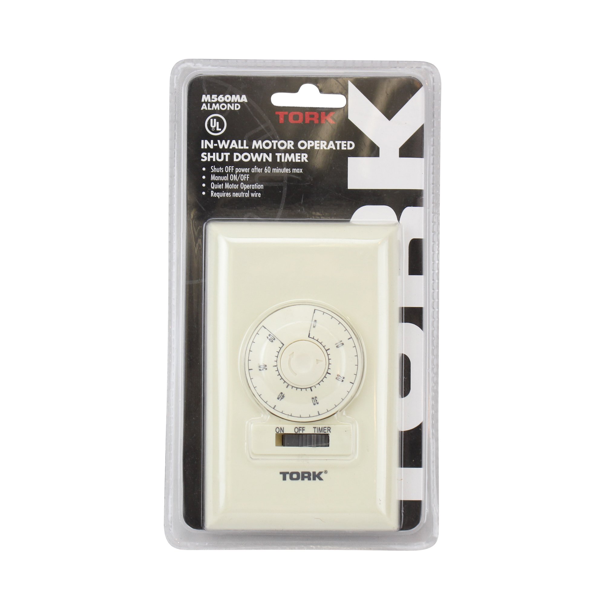 Tork M560MA 60 Minute Countdown Timer - In-Wall Mechanical Timer Switch, Almond Finish for Bathroom, Kitchen, and Home Automation