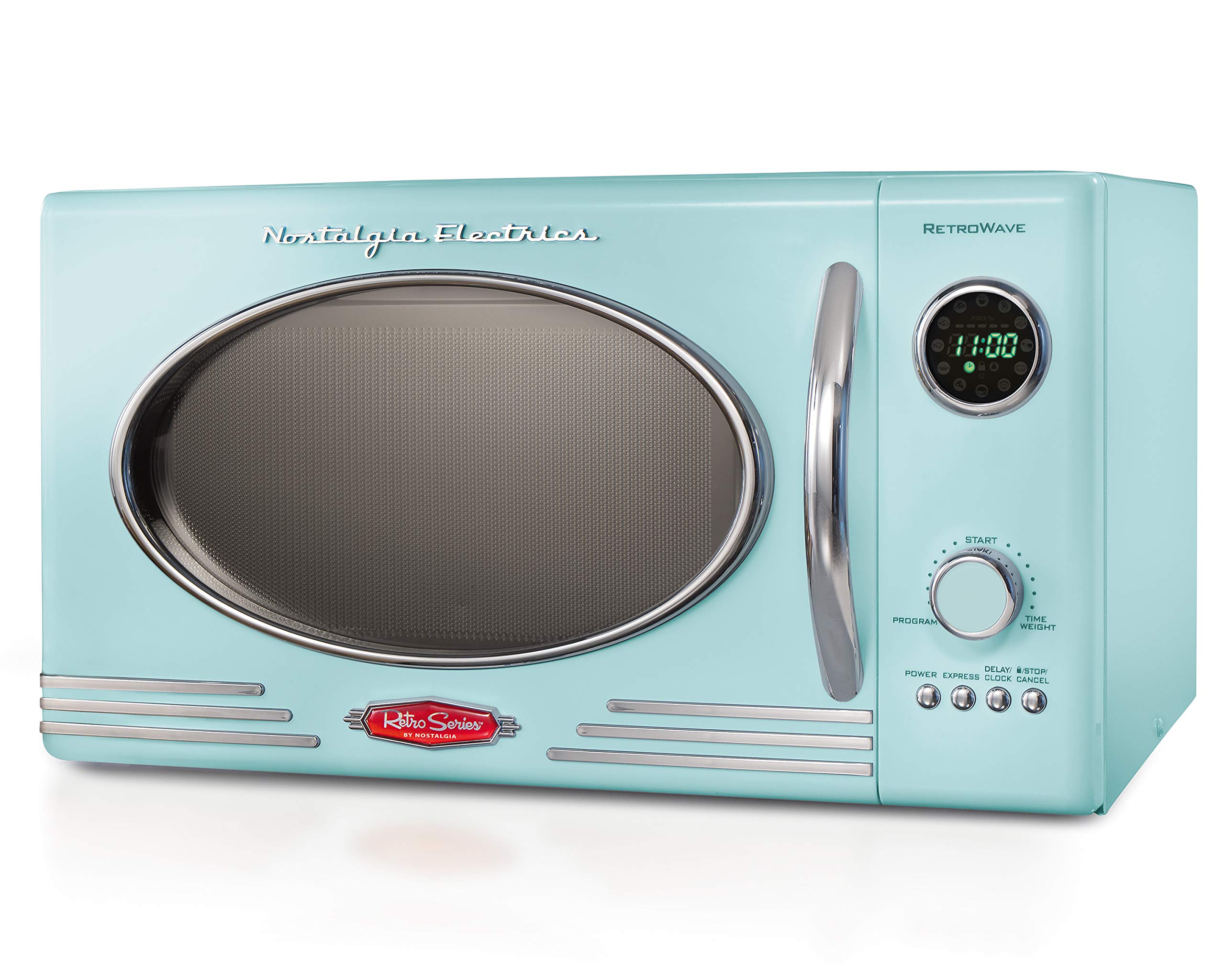 Retro Countertop Microwave Oven 800W with 12 Pre-Set Cooking Modes & Digital Clock - 0.9 Cu Ft Compact Microwave for Small Kitchen, Dorm, Office - Vintage Aqua Design