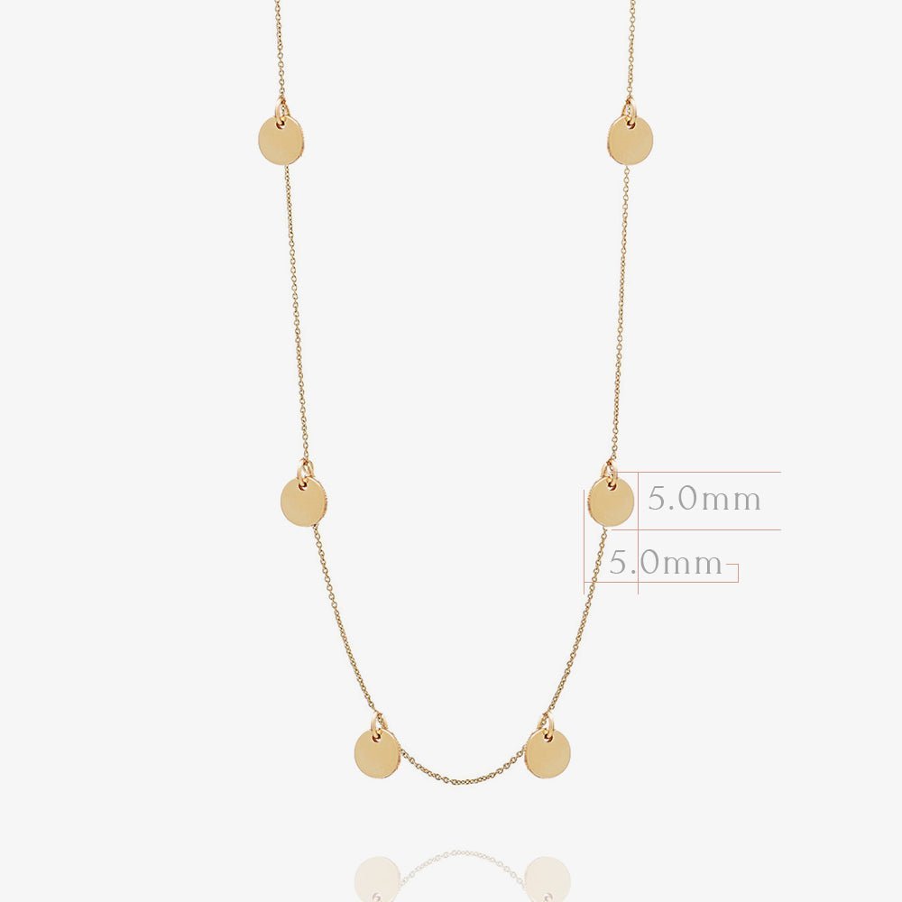 14K Yellow Gold Coin Station Necklace - Elegant Minimalist Jewelry for Women, Gift for Her, Birthday, Anniversary, Everyday Wear