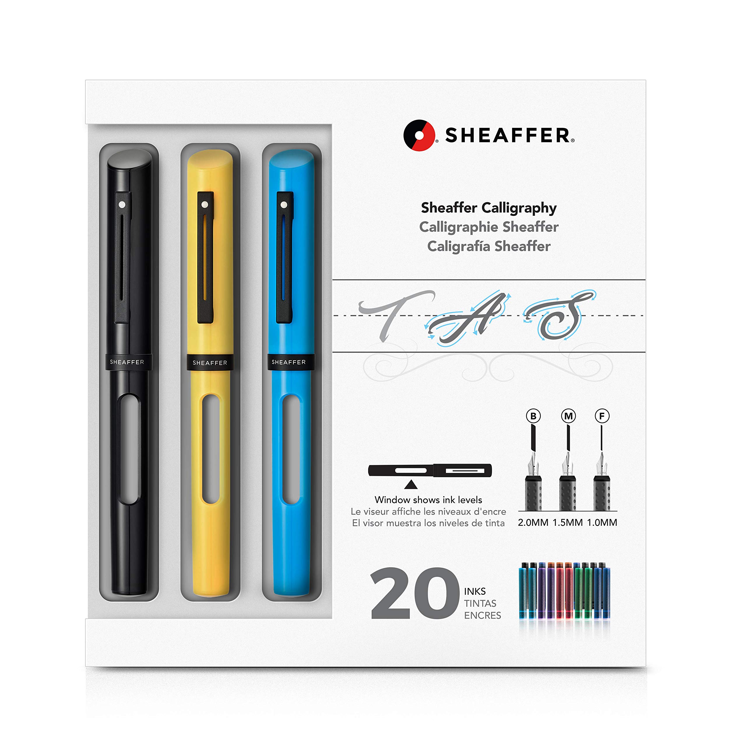 Sheaffer Calligraphy Maxi Kit - Black, Yellow & Blue Fountain Pens with Assorted Nibs & Inks | Perfect for Hand Lettering, Wedding Invitations & Artistic Writing