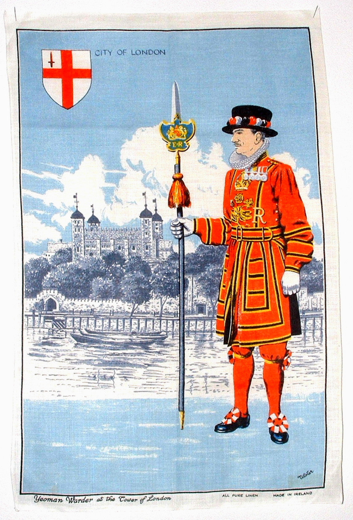 Vintage Beefeater Tower of London Tea Towel - 100% Irish Linen Kitchen Towel from 1970s - Perfect for British-Themed Kitchens & Tea Party Decor
