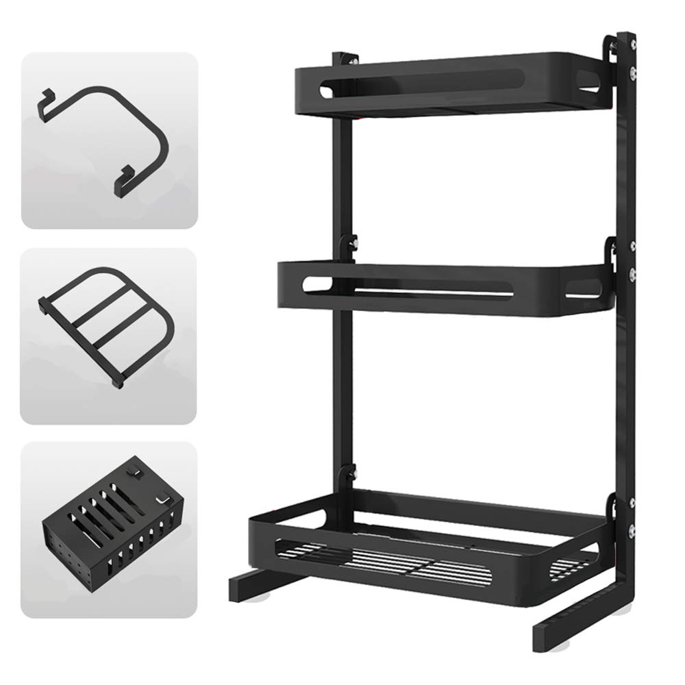 3-Tier Spice Rack Organizer - Countertop Storage Shelf for Spice Jars, Bottles, Utensils & Cutting Boards with Removable Hooks | Space-Saving Kitchen Organizer for Countertops, Pantry & Small Spaces