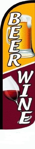 14' Beer & Wine Stay-Open Windless Feather Flag Banner Kit with Fusion Pole Set & Safety Orange Stake - Perfect for Bars, Taverns, Breweries, and Outdoor Events