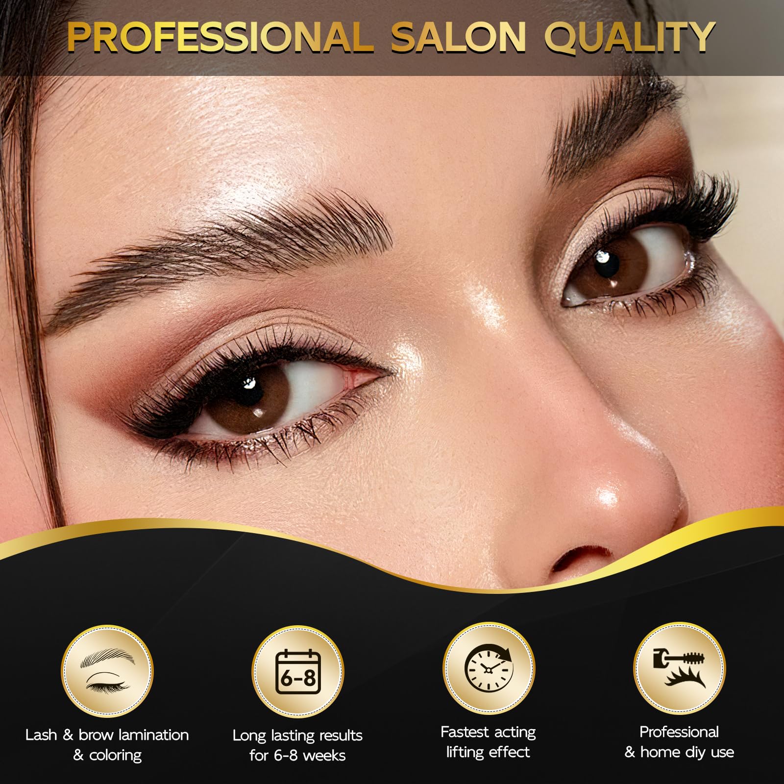 Professional Lash Lift & Brow Lamination Kit 4-in-1 - Double Black Brown Eyelash Perming & Volumizing Kit with Complete Tools - Salon & Home Use - Lasts 6-8 Weeks - Perfect for DIY Eyelash Extensions, Bridal Makeup, and Special Occasion Beauty Enhancement