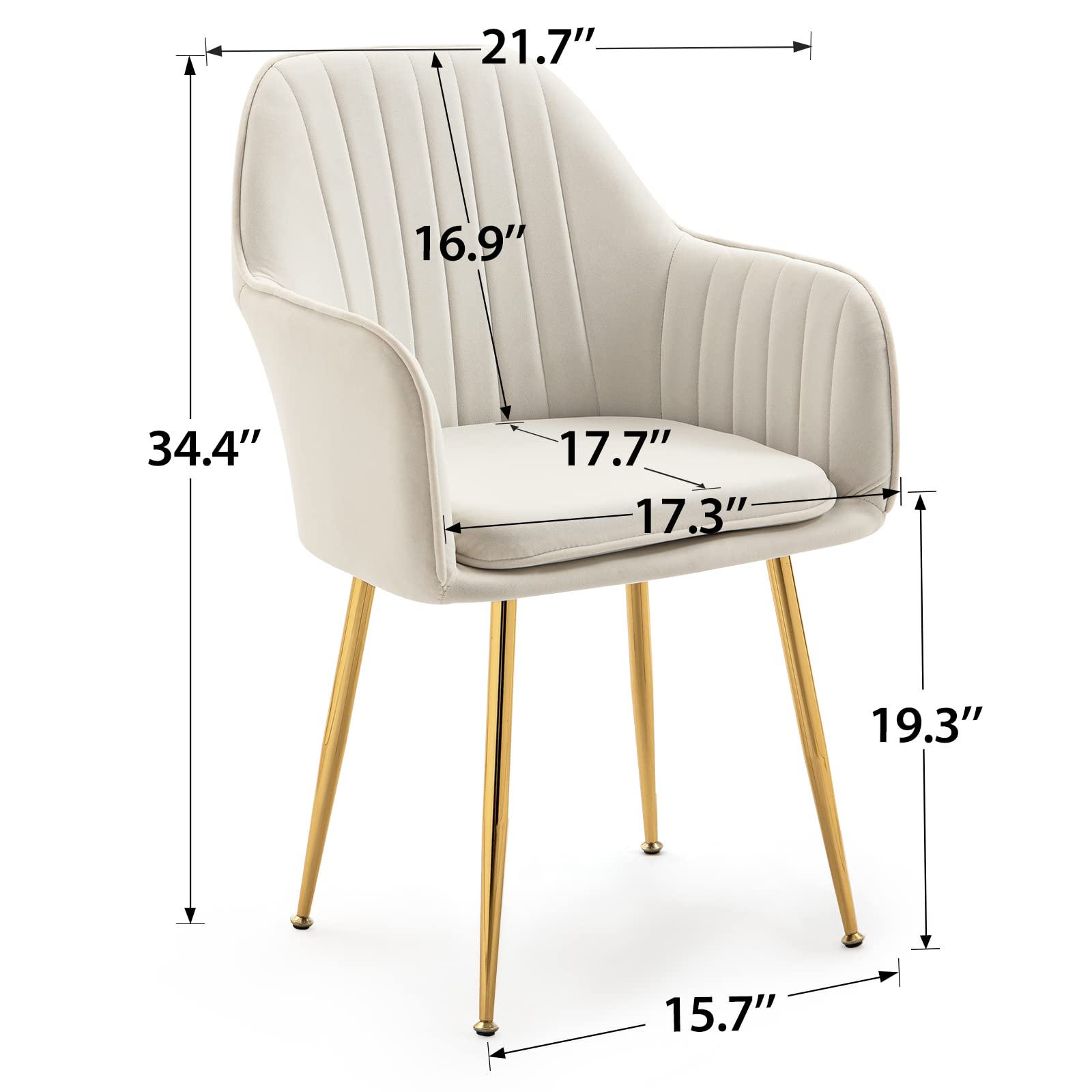 AVAWING Mid-Century Modern Velvet Dining Chairs Set of 4 - Light Beige Upholstered Armchairs with Golden Metal Legs for Living Room, Dining Room & Guest Seating | Elegant Home Decor & Comfortable Club Chairs