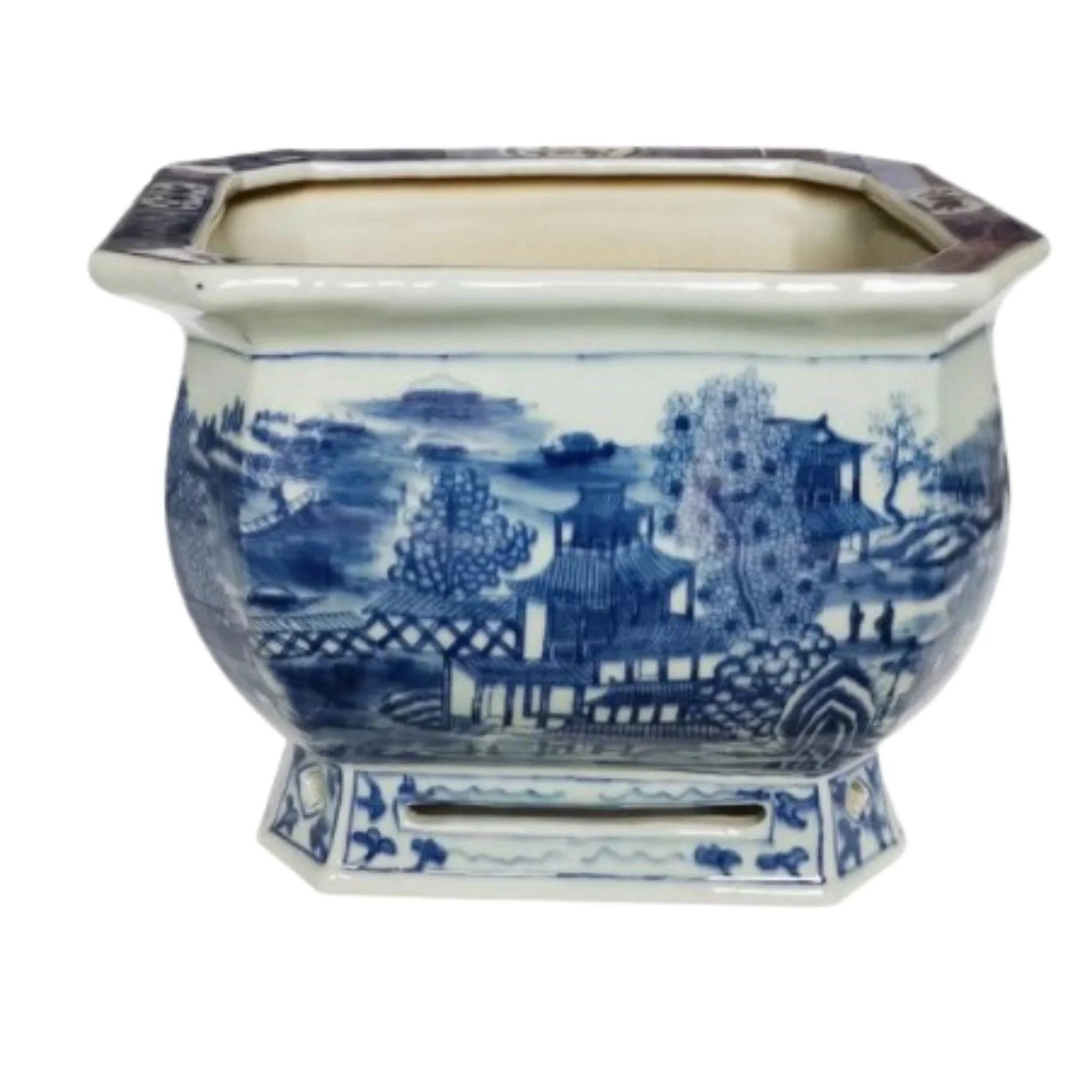 Blue and White Porcelain Landscape Foot Bath Planter - Elegant Decorative Planter for Indoor/Outdoor Gardens, Zen Decor, and Relaxing Foot Soaks