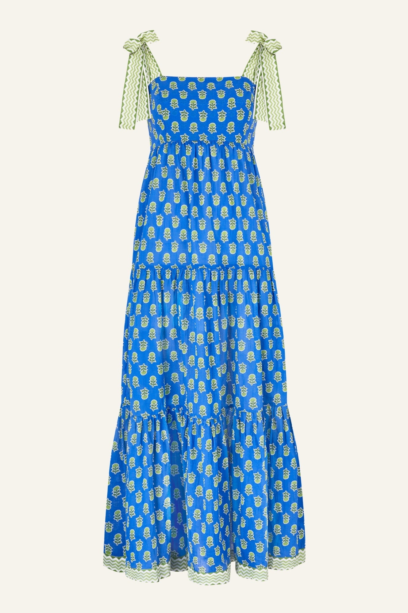 Tabitha Printed Organic Cotton Dress | Odisha Print Blue/Green | Women's Boho Summer Dress for Beach, Vacation & Casual Wear