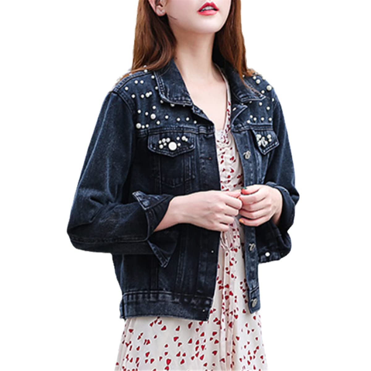 Plus Size Cropped Denim Jacket for Women - Vintage Long Sleeve Casual Jacket | Perfect for Spring Layering & Streetwear Outfits