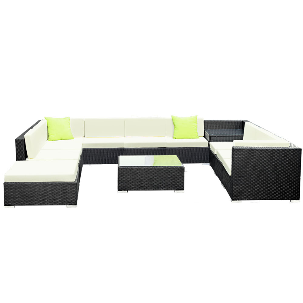12-Piece Beige Wicker Outdoor Lounge Set with Storage Cover - Perfect for Patio, Garden, Poolside & Backyard Relaxation