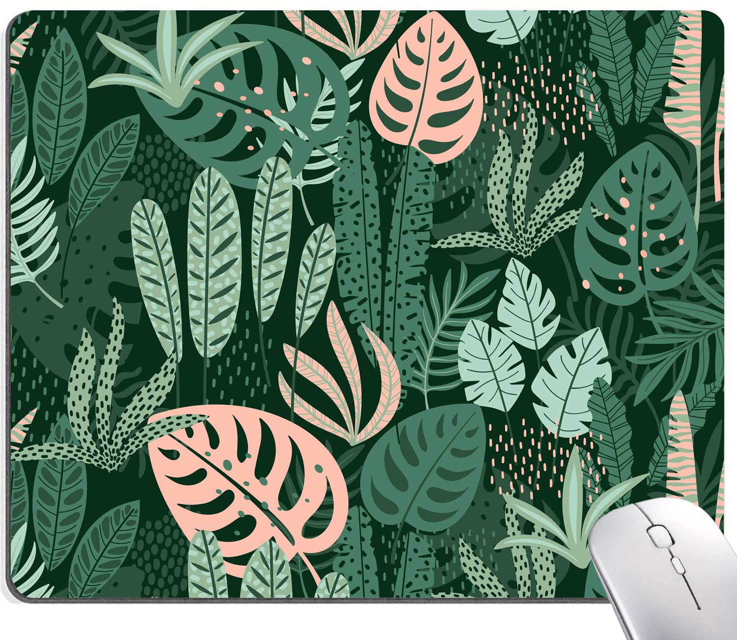 Premium Green Tropical Leaves Mouse Pad - Non-Slip Rubber Base, Waterproof Square Computer Mouse Mat for Office & Laptop - Perfect for Home, Work & Gaming Desks - Plant-Themed Workspace Accessory