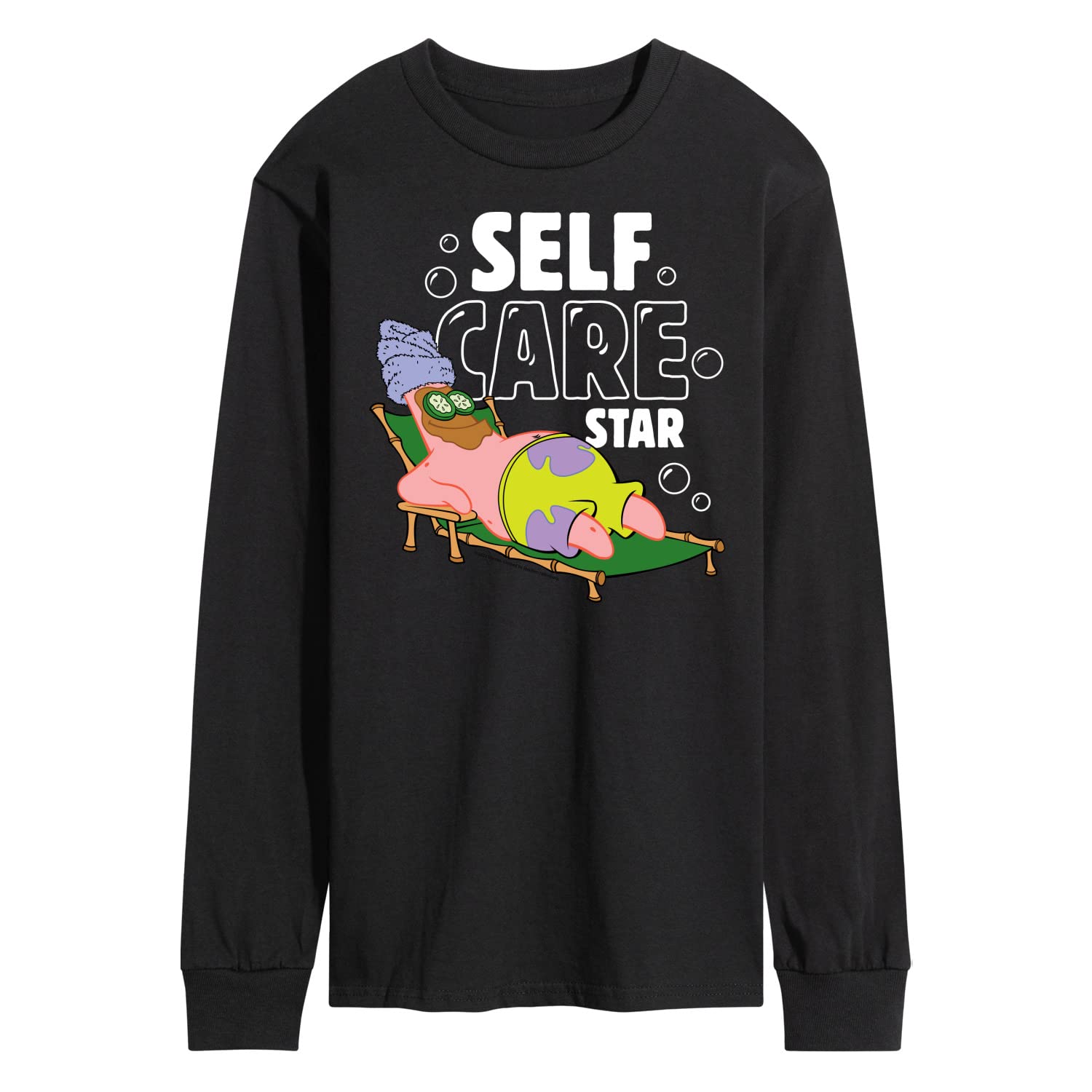 Spongebob Squarepants Self Care Star Men's Long Sleeve Graphic T-Shirt - Funny Cartoon Character Cotton Tee for Casual Wear, Gifts & Fan Merchandise