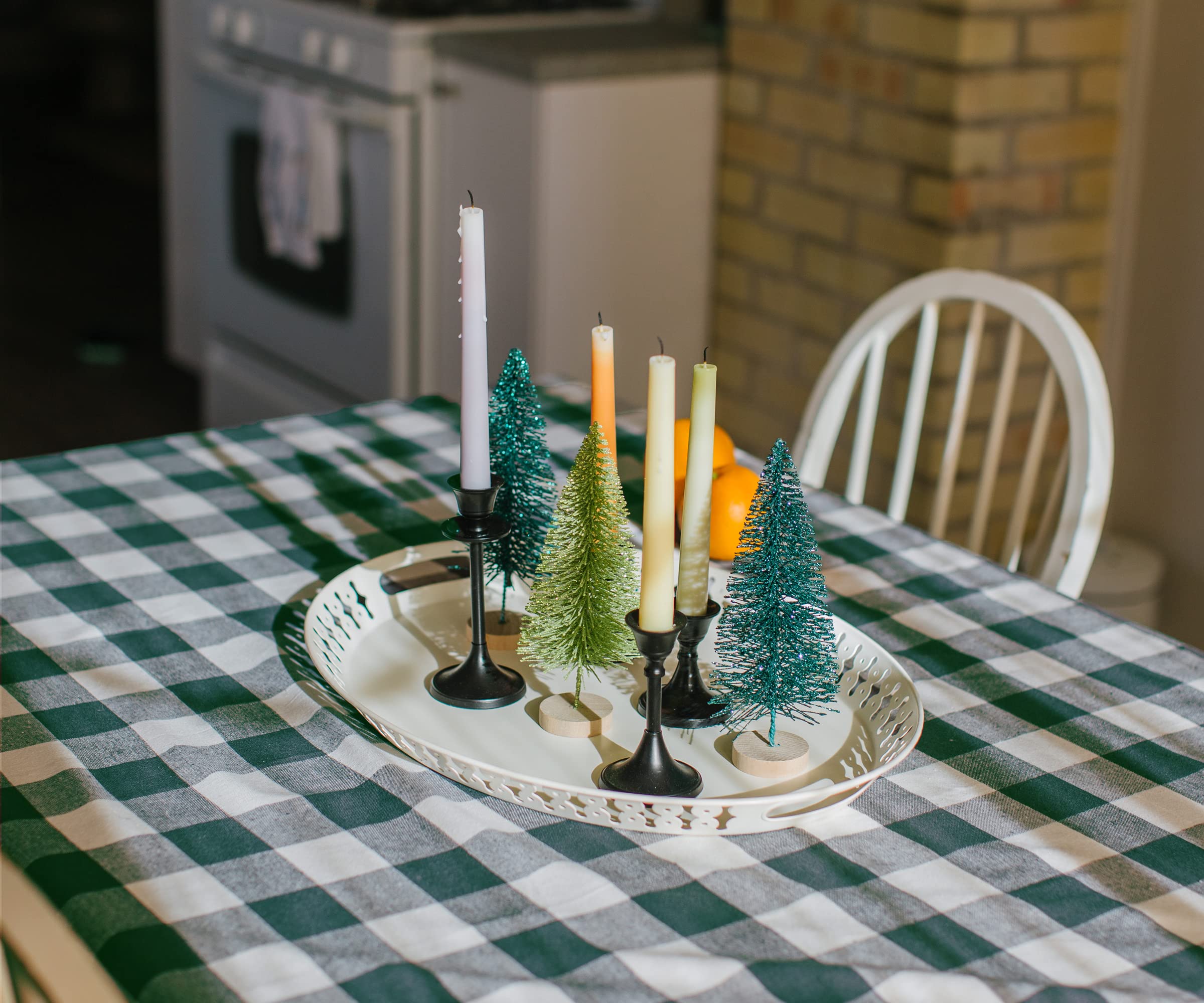 Green & White Buffalo Plaid Tablecloth - Heavy Duty Washable Cotton Linen Gingham Table Cover for Kitchen, Dining Room, Holiday, Picnic | Farmhouse Style Spring & Easter Decor | 63x109 Inches