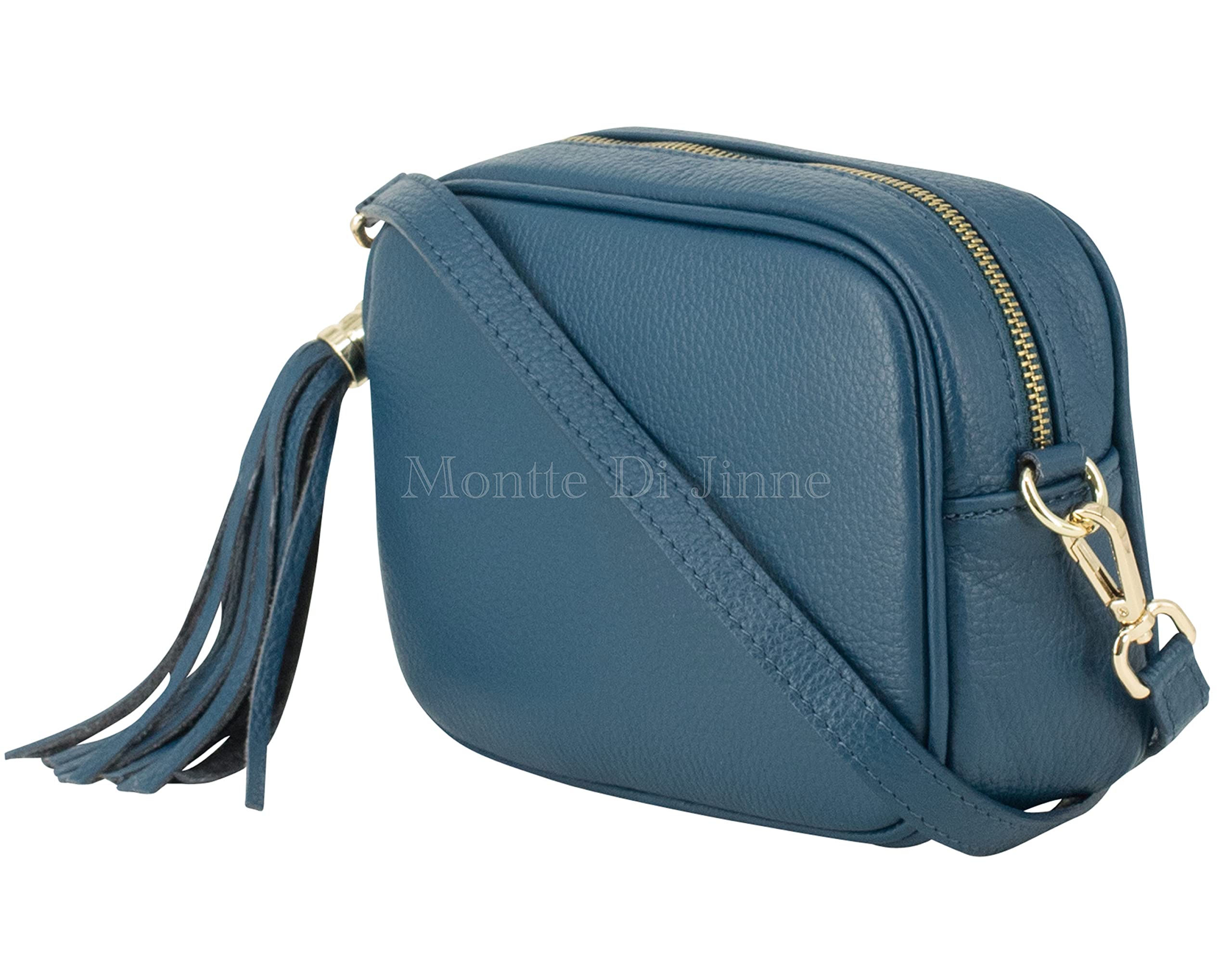 Montte Di Jinne Genuine Leather Women's Crossbody Camera Bag with Adjustable Strap & Zipper Tassel - Italian Made Handbag for Travel, Photography & Everyday Use