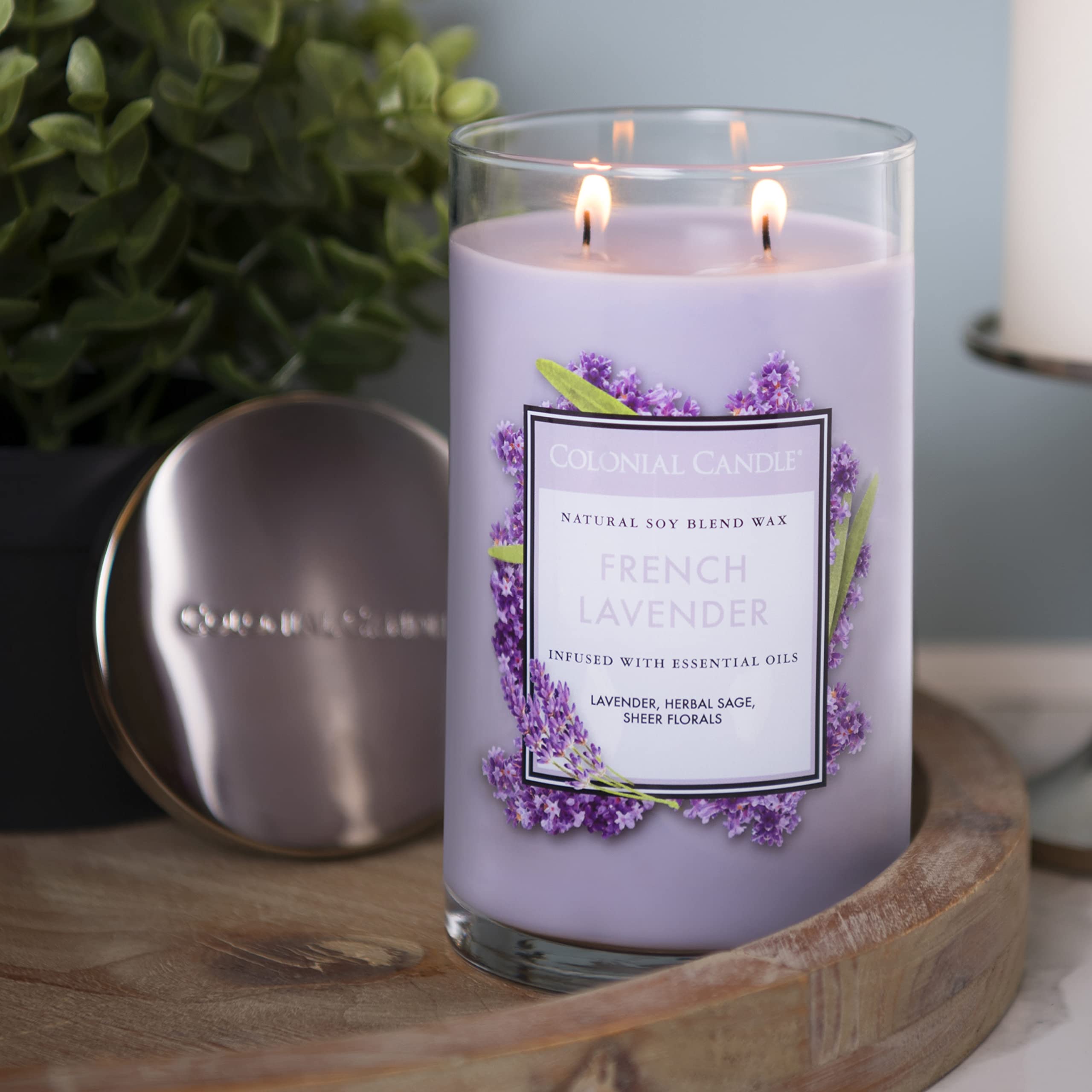 Colonial Candle French Lavender Scented Jar Candle - 19oz 2-Wick Purple Candle with 120-Hour Burn Time | Classic Cylinders Collection | Home Decor, Relaxation & Aromatherapy
