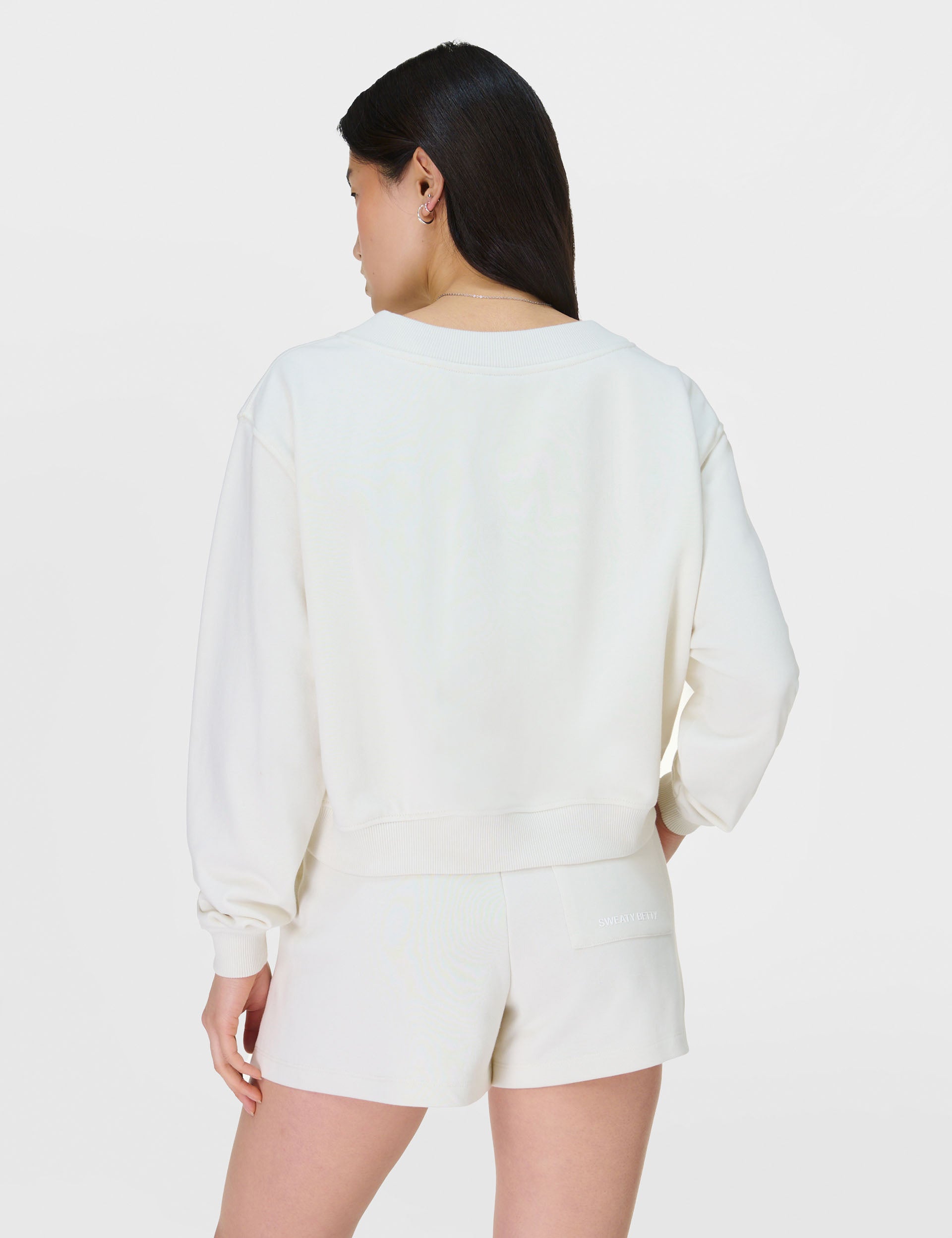 Revive Crop V Neck Sweatshirt for Women - Soft & Comfortable Pullover Top - Lily White - Perfect for Casual Wear, Gym, Yoga & Street Style