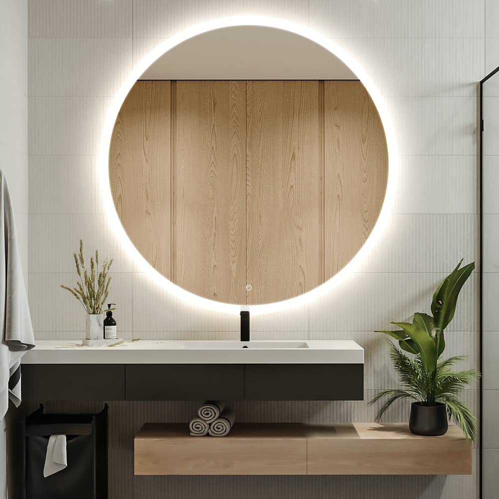 STARLEAD 24 Inch Round LED Bathroom Mirror - Smart Wall Mounted Illuminated Vanity Mirror with Dimmable Memory Brightness (3000K-6000K), Frameless Front Light Backlit Design for Makeup & Shaving - Perfect for Bathrooms, Bedrooms and Dressing Rooms
