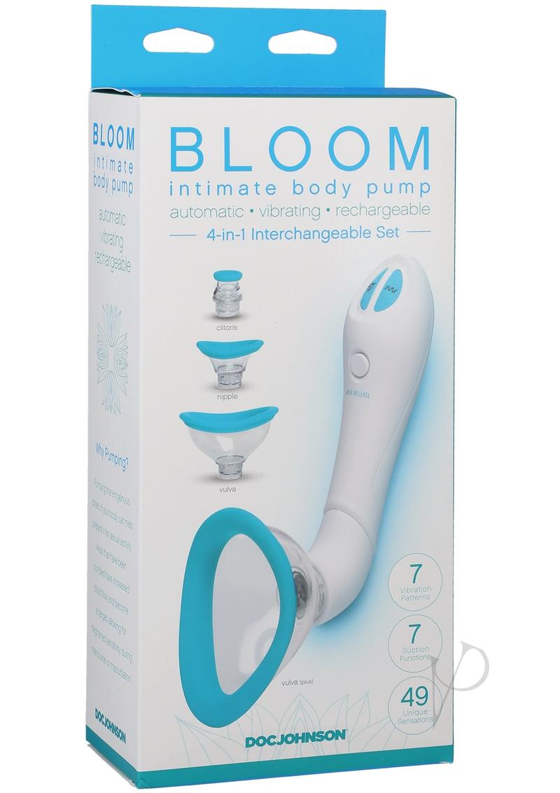 Bloom Intimate Body Pump - Rechargeable Silicone Vibrating Pump for Enhanced Pleasure - Sky Blue & White - Perfect for Couples & Solo Play