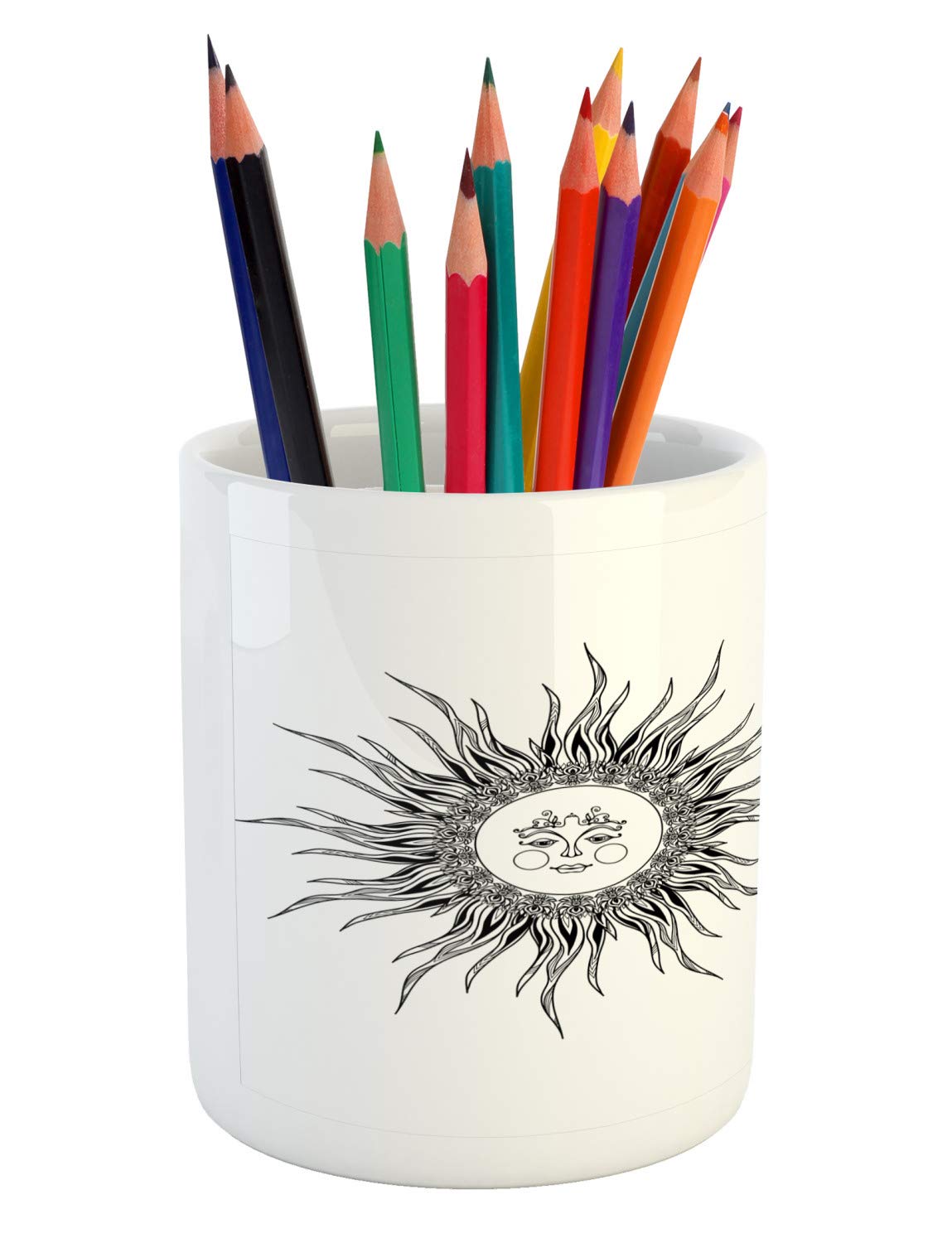 Celestial Ceramic Pen Holder - Sun & Moon Design for Office Desk