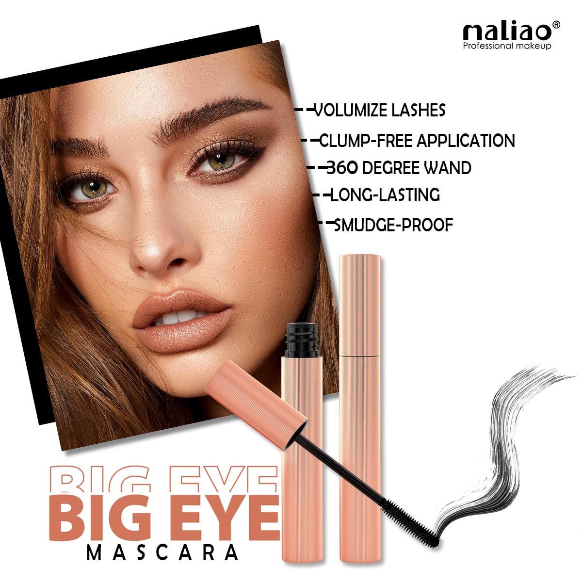 Maliao HD Dense Waterproof Mascara - Long Lasting Volumizing & Lengthening Mascara for Dramatic Lashes | Perfect for Daytime Wear, Night Out & Special Occasions