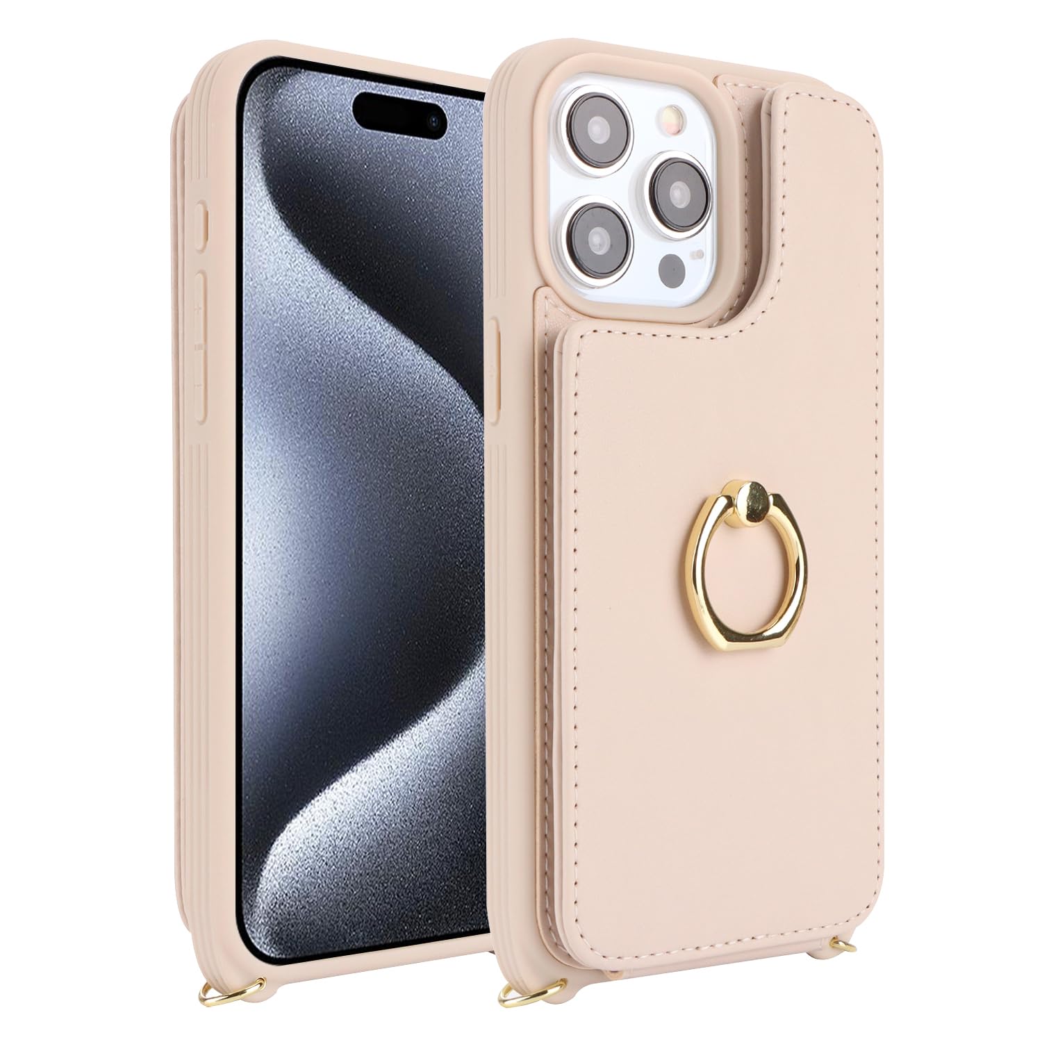Premium iPhone 15 Pro Wallet Case with Card Holder & Crossbody Strap - 6.1 Inch Protective Phone Cover with Kickstand & Snap Clasp (Beige) | Perfect for Women's Everyday Use, Travel & Hands-Free Convenience