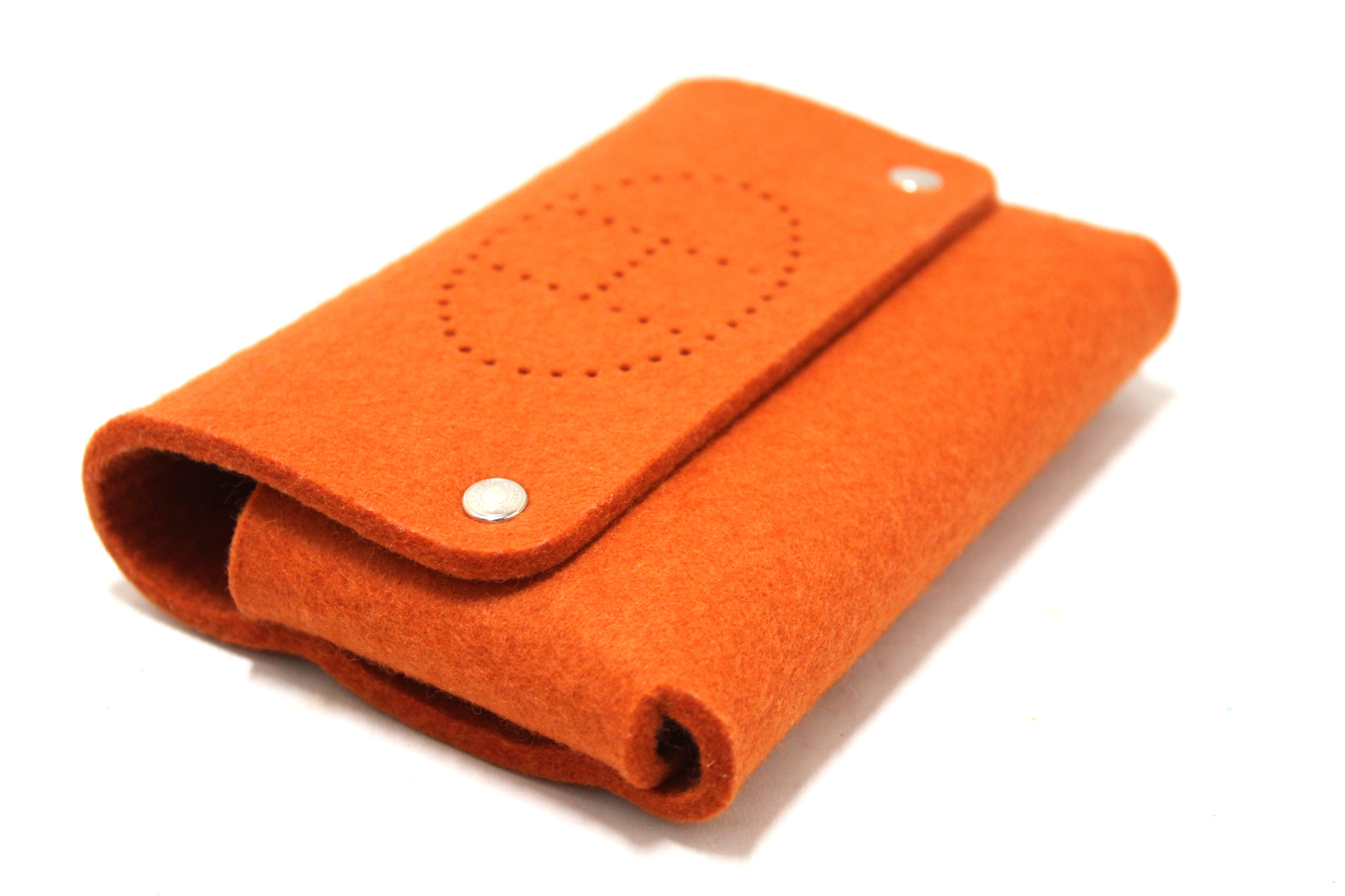 Authentic Hermes Ettuart GM Pouch - Orange Felt Playing Card Case with Premium Fittings | Luxury Card Holder for Poker, Blackjack & Casino Games | Perfect Gift for Card Players & Collectors