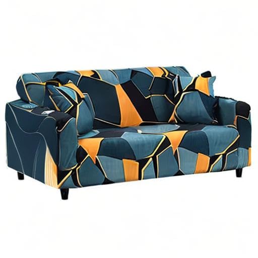 Stretch Printed Couch Cover for 2 Seater Sofa - Patterned Loveseat Slipcover Set (SWKJ) - Perfect for Living Room, Bedroom & Home Decor Protection